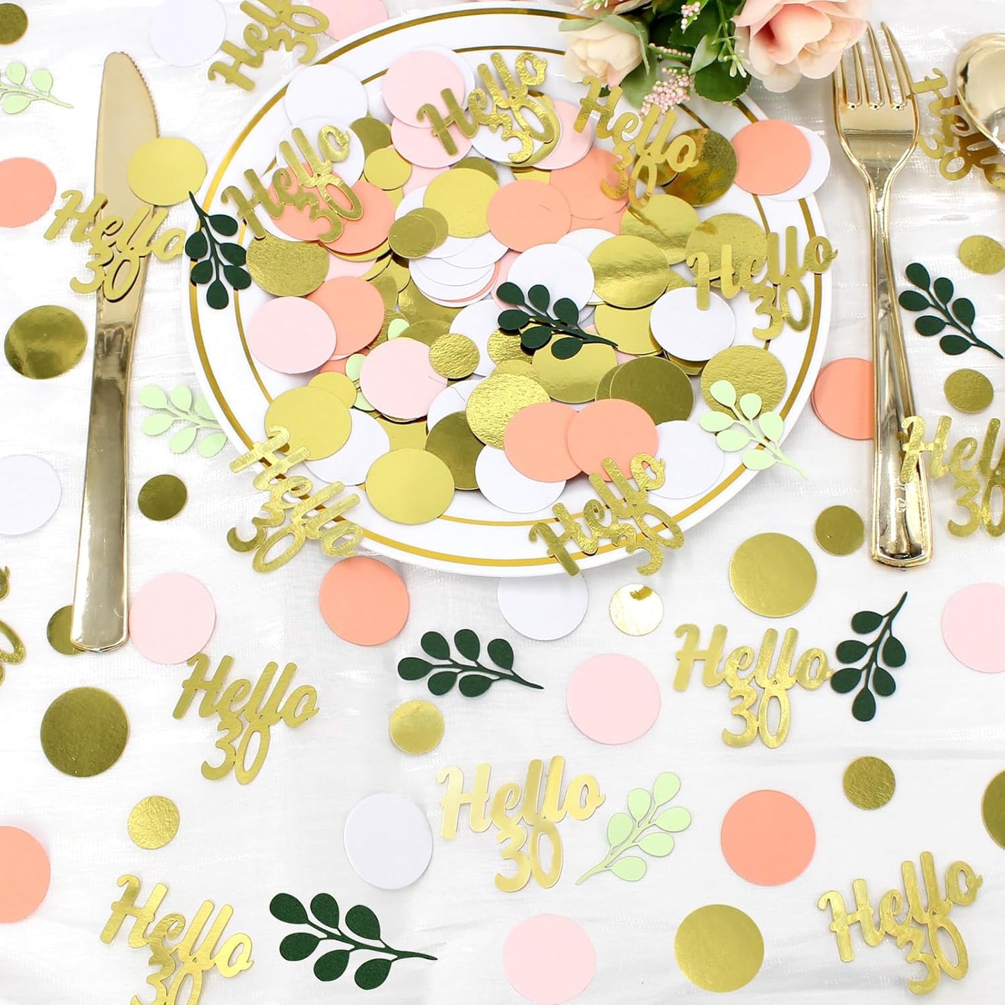 300PC 30TH Birthday Confetti for Table Pink and Sage Green Happy 30TH Birthday Decorations for Her Dots Hello 30 Confetti Scatters Thirty Party Decor Supplies