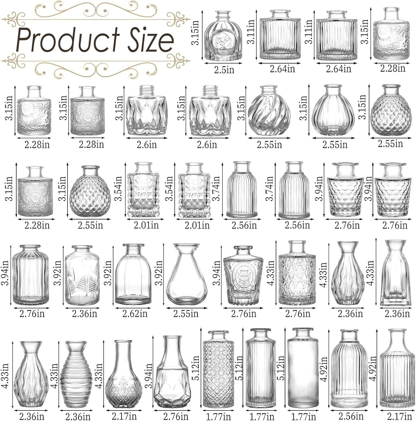 Clear Glass Bud Vases Set of 36, Mini Flower Vase for Centerpieces, Small Clear Vases in Bulk for Wedding Decorations, Vintage Vase for Table, Recepetion, Home Décor