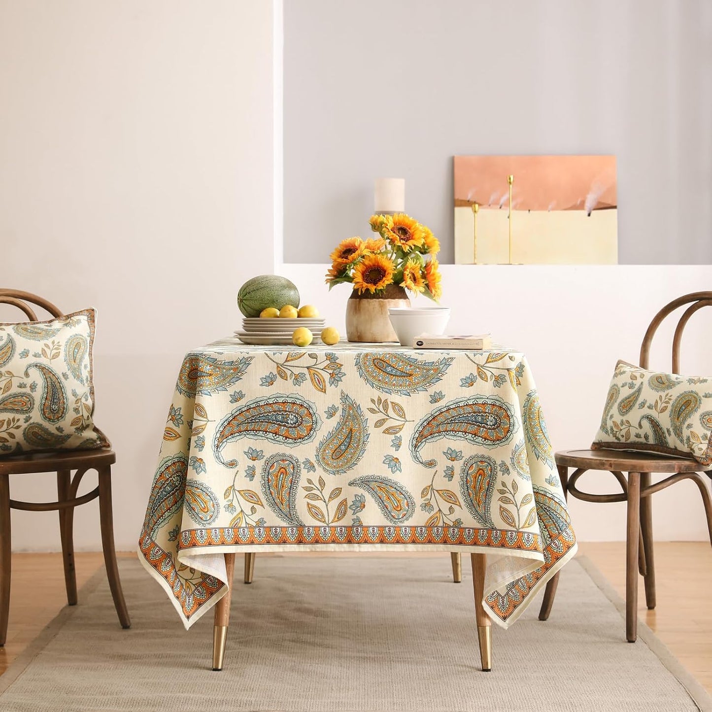 patdrea Designer Vintage French Long Rectangle Table Cloth,Italian Floral Wrinkle Free Farmhouse Tablecloth,Decor Table Cover for Kitchen Dining,Christmas,Tea Party,Thanksgiving,63"x94"-Lysaniya