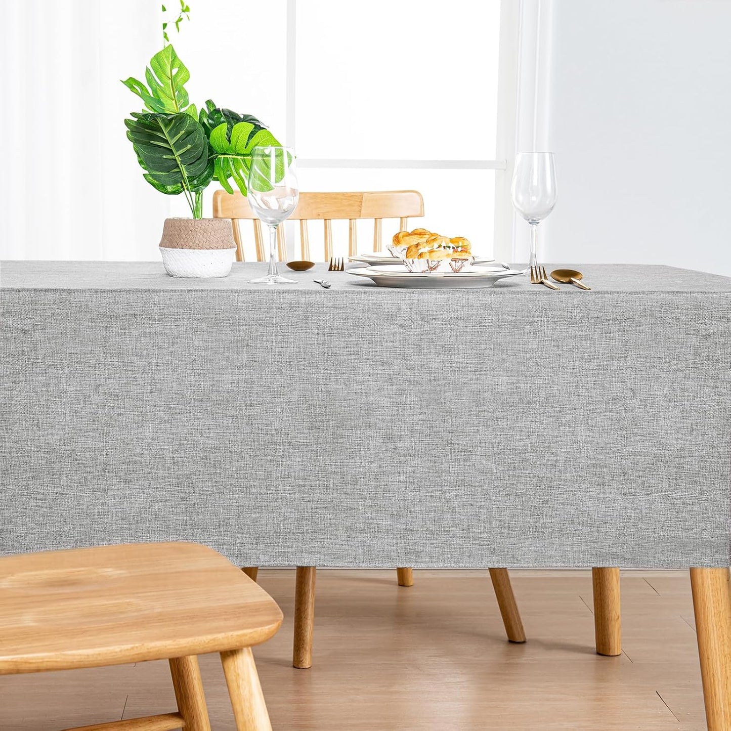 Hiasan Faux Linen Rectangle Tablecloth - Wrinkle and Stain Resistant Washable Table Cloth for Kitchen Dining Room Holiday Table Cover for Dinner, Light Grey, 54 x 80 Inch