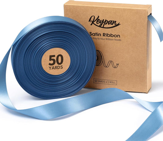 French Blue Satin Ribbon 7/8 Inch x 50 Yards Double-Faced Ribbons for Gift Wrapping Flower Bouquet Wedding Paper Bows Invitations Crafts