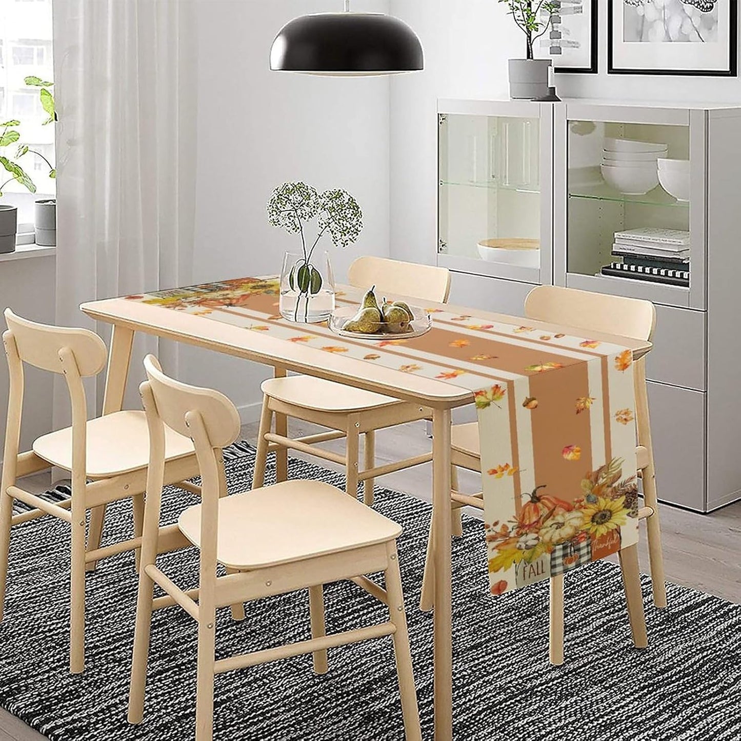 Autumn Table Runner,Thanksgiving Fall Pumpkin Leaves Floral Table Cloth for Kitchen Dining Table Decoration Home Party Decor 13x70 Inch