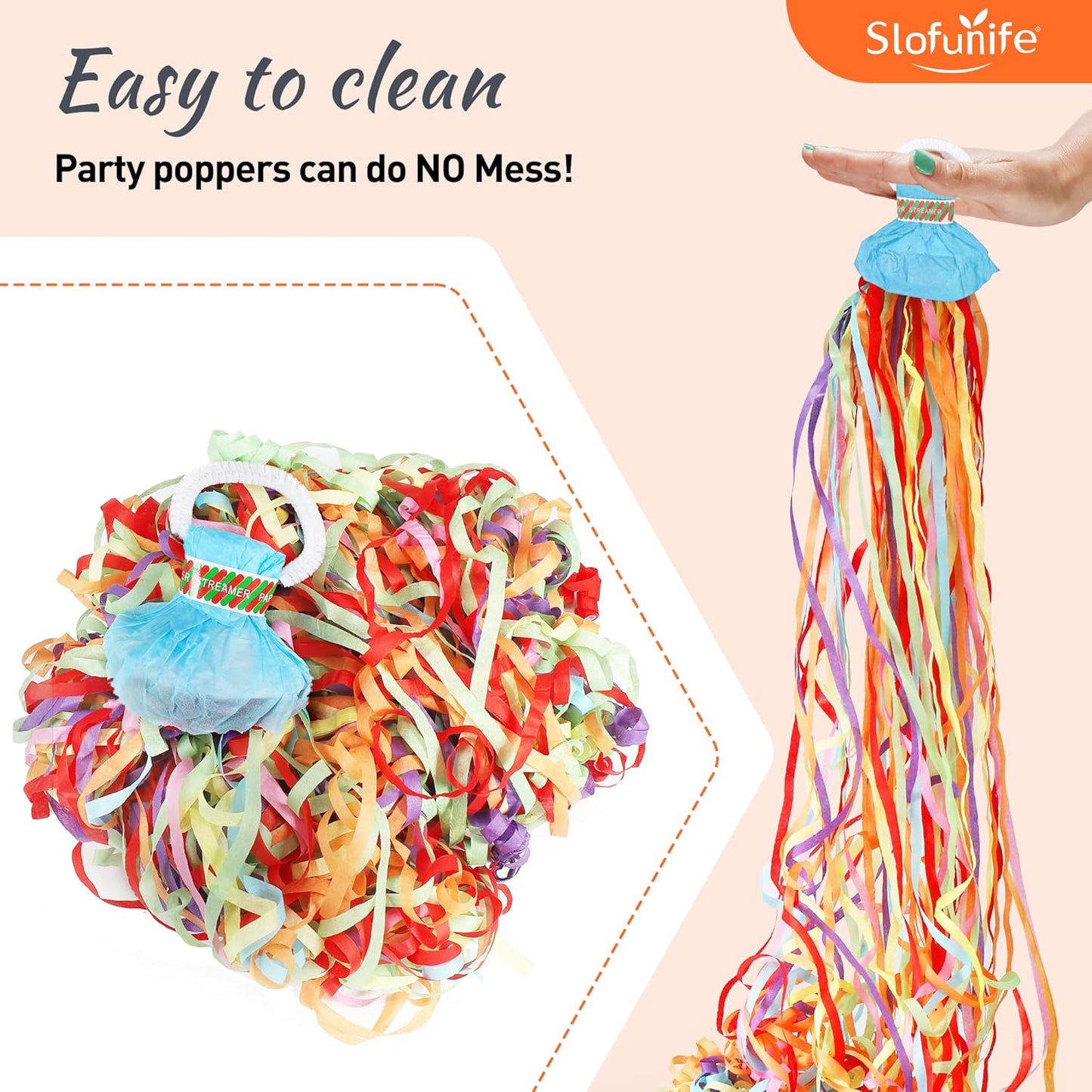 No Mess Streamers 100pack, Colorful Confetti Poppers,Hand Throw Party Poppers No Mess for Birthday, Graduation, Wedding Send Off, Engagement Party Favors（Colorful 100Pack）