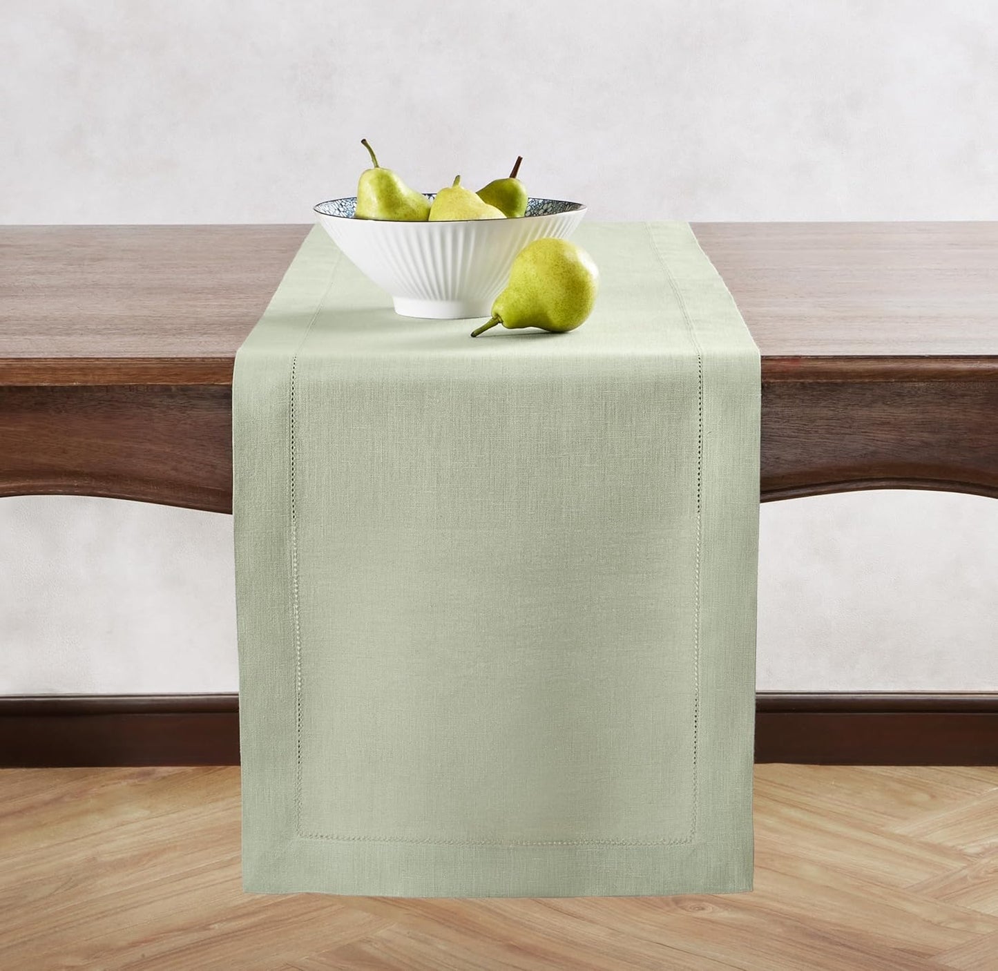 Linen Table Runner 90 inches Long – 100% Pure Linen Sage Green Hemstitch Table Runner 14 x 90 Inch for Dining, Spring, Summer, Wedding Decorations, Gift – Elara