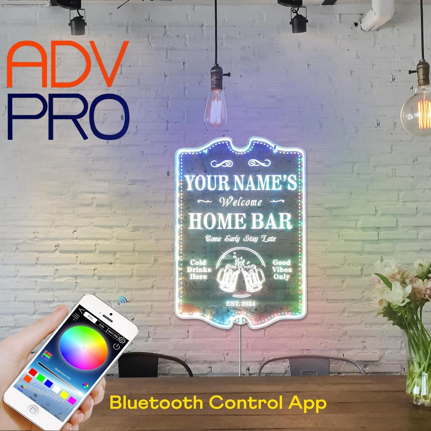 ADVPRO Personalized Your Name Home Bar RGB Dynamic Glam LED Sign - Cut-to-Edge Shape - Smart 3D Decoration - Multicolor Signage st06s86-fnd-p11c-tm-c