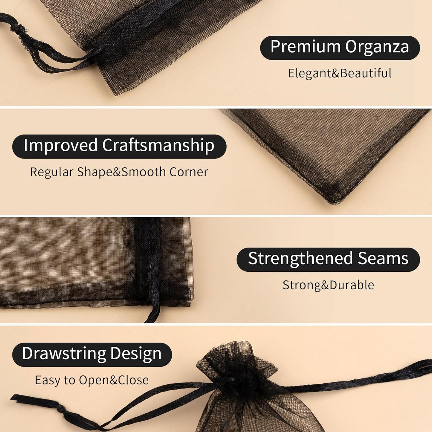 50 Pcs Organza Bags 5x7 Inch, Small Mesh Bags Drawstring Gift Pouches for Jewelry Candy Party Favor (Black)