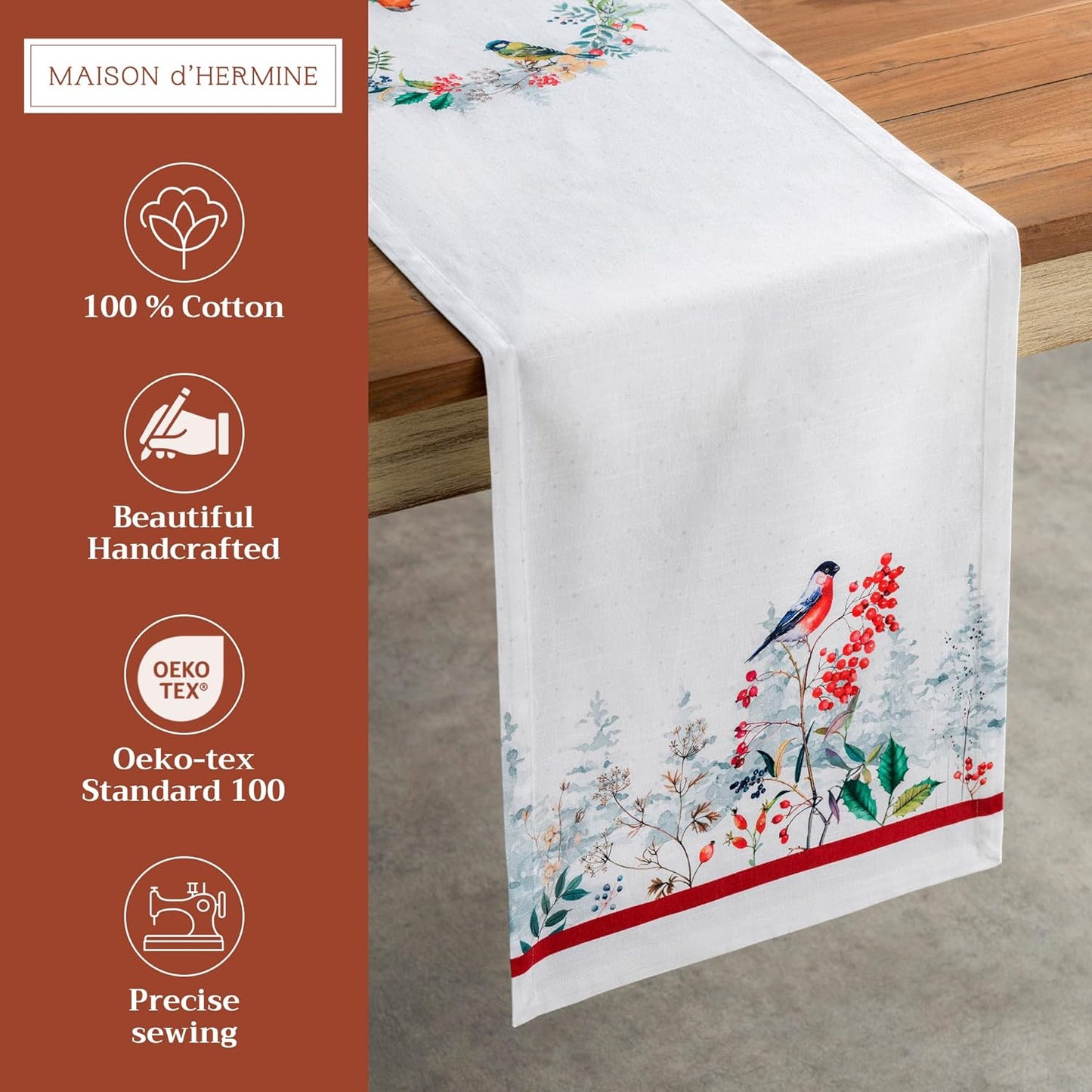 Maison d' Hermine Table Runner 100% Cotton Single Layer Table Runners 108 inches Long for Thanksgiving Christmas Decorations Home Kitchen Dining Party Wedding (Morzine, 14.5" x 108")
