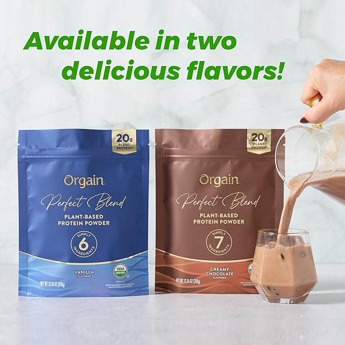 Orgain Organic Vegan Perfect Blend Protein Powder, 20g Clean Plant Protein, 6 Ingredients, <1g Sugar, Gluten Free, Non-GMO; No Artificial Flavors, Stevia Extract, Dairy or Soy Ingredients- Vanilla