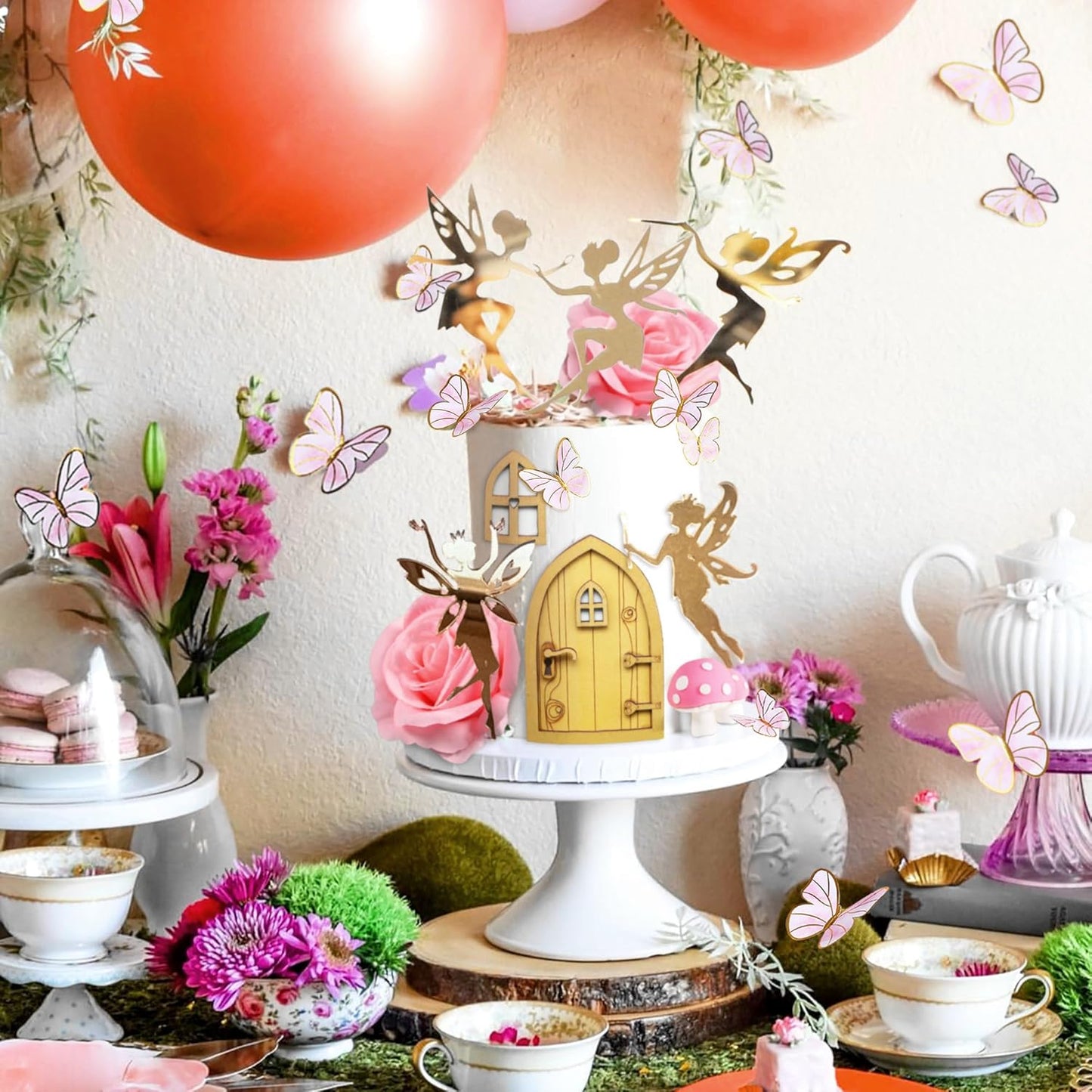 JeVenis Pink Fairy Cake Decoration Mushroom Cake Decoration Fairy Cake Decoration Garden Fairy Cake Decoration Fairy Party Supplies Fairy Party Favors