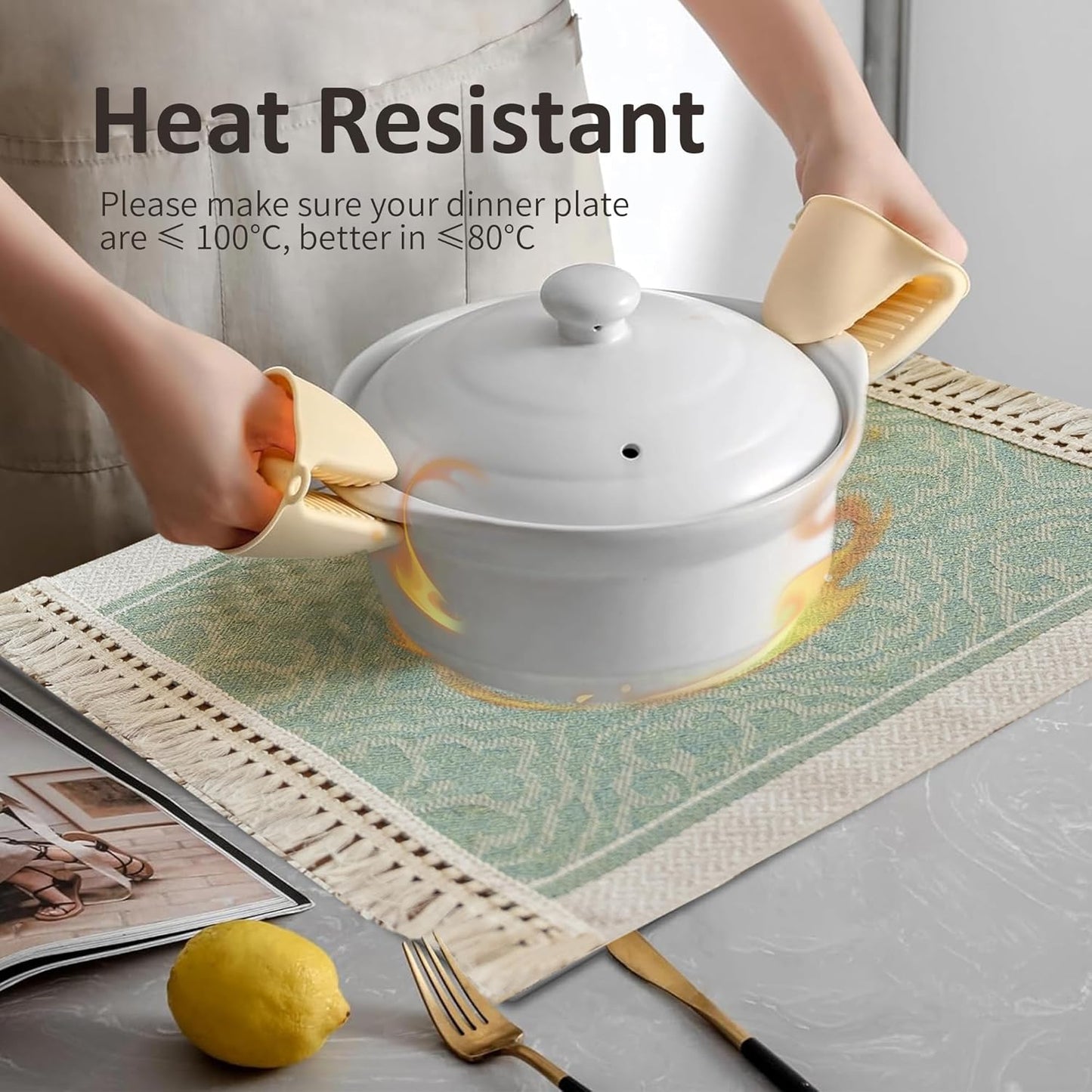 Placemats Set of 4,Waterproof Placemat with Tassel Fringe,Boho Placemats for Coffee Table Western Restaurant