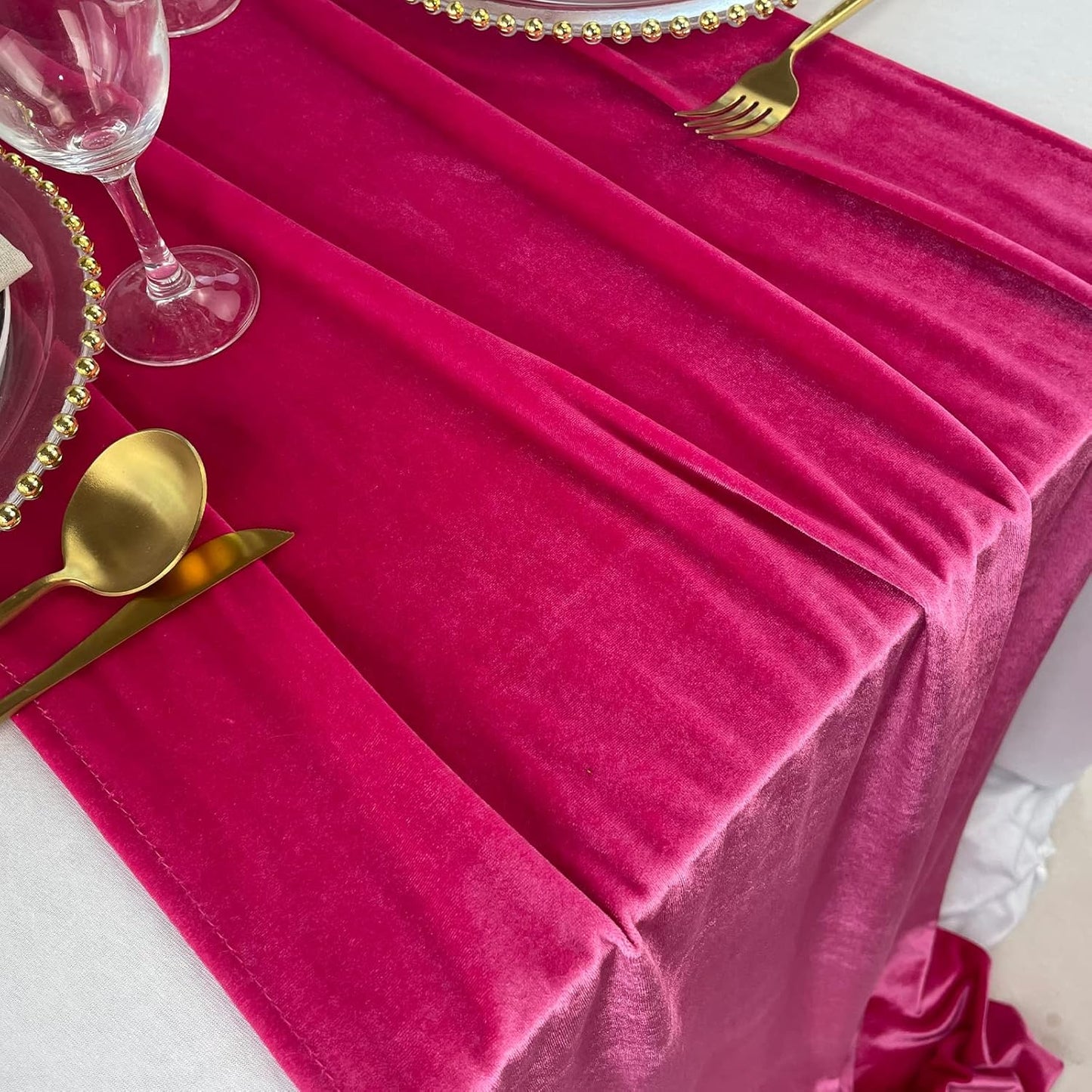 Velvet Table Runner, 10ft Luxurious Wedding Reception Decorations Soft Velvet Fabric Table Linen Overlay for Party (20 x 120 inch, Hot Pink)