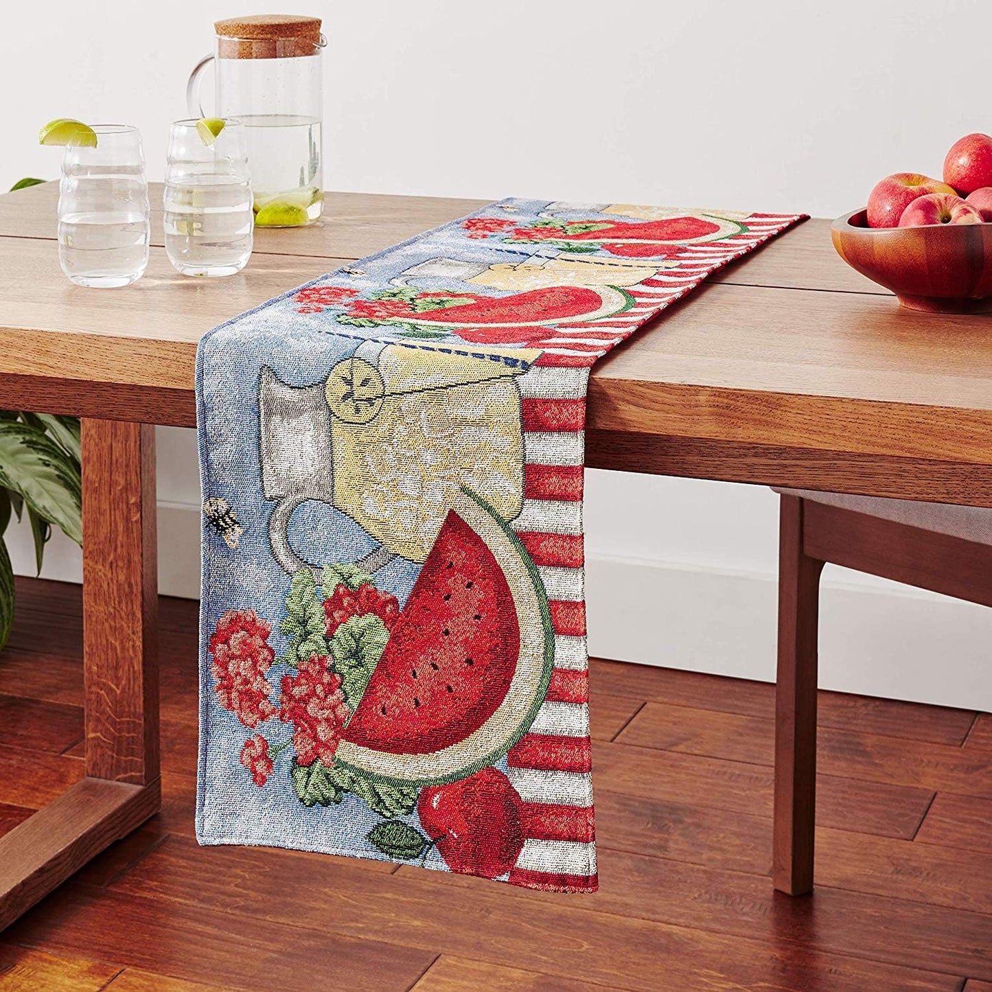 Tache 13x54 Fruity Drinks Table Runner, Colorful Watermelon Lemonade Decorative Spring Summer Woven Tapestry Dresser Coffee Kitchen Dining