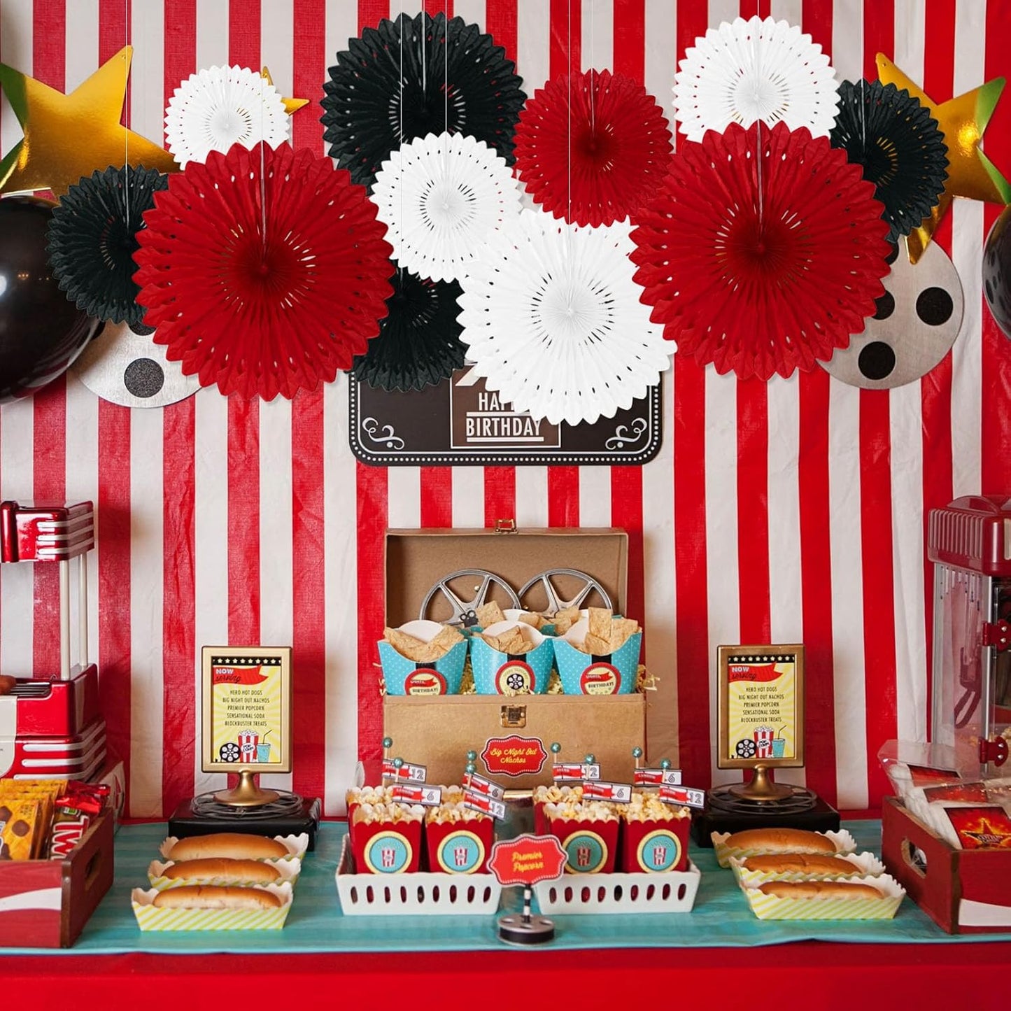 18 Pcs Red White Black Hanging Paper Fan, Hanging Honeycomb Round Paper Fans for Weddings, Birhdays, Christmas, Baby Showers, Classroom, Bachelor Ceiling Party Supplies