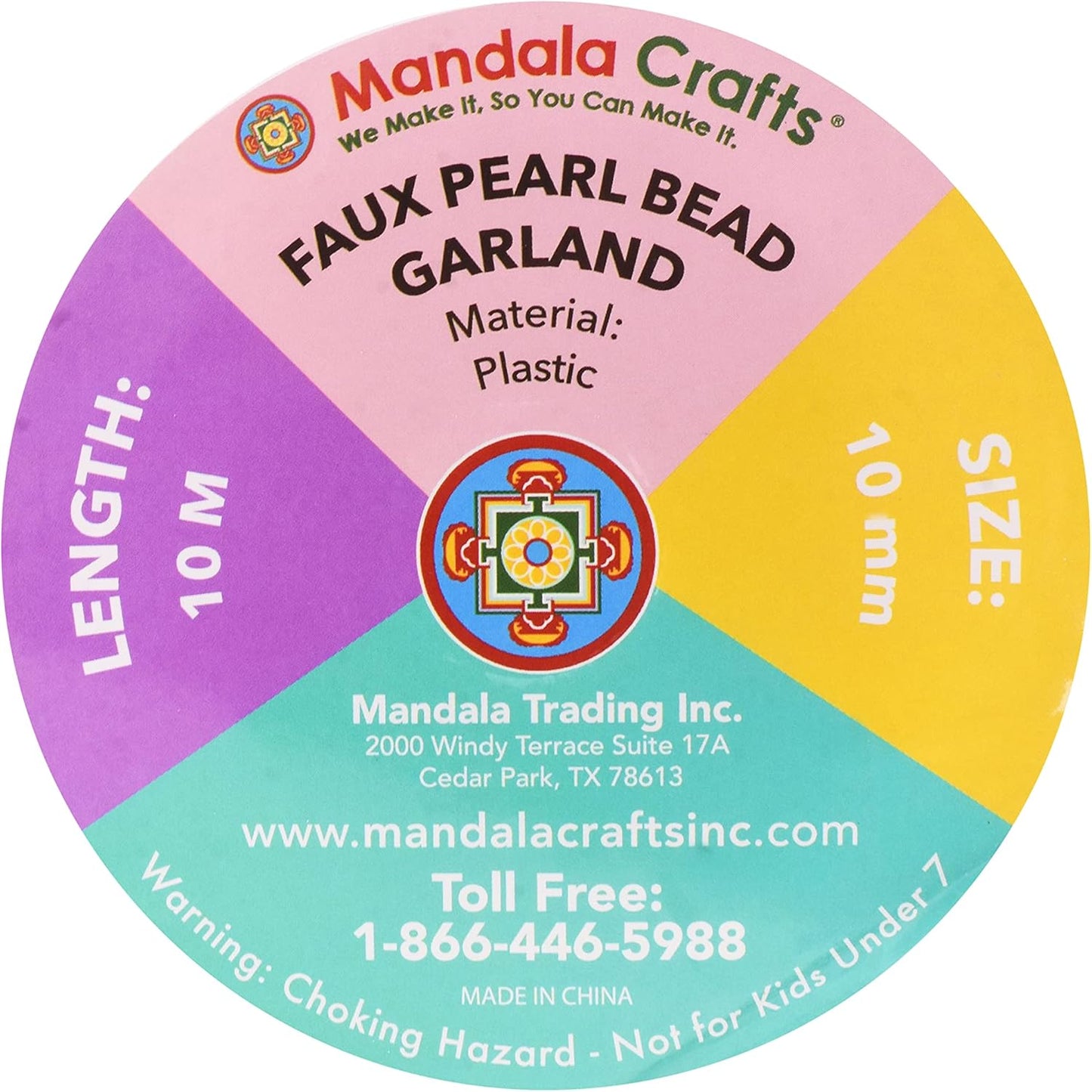 Mandala Crafts 10mm Faux Pink Pearl Beads Roll - 11 Yards Strand of Fake Pearls Chain Garlands Spool String for Christmas Tree, Wedding, Party, Vases, DIY Decoration