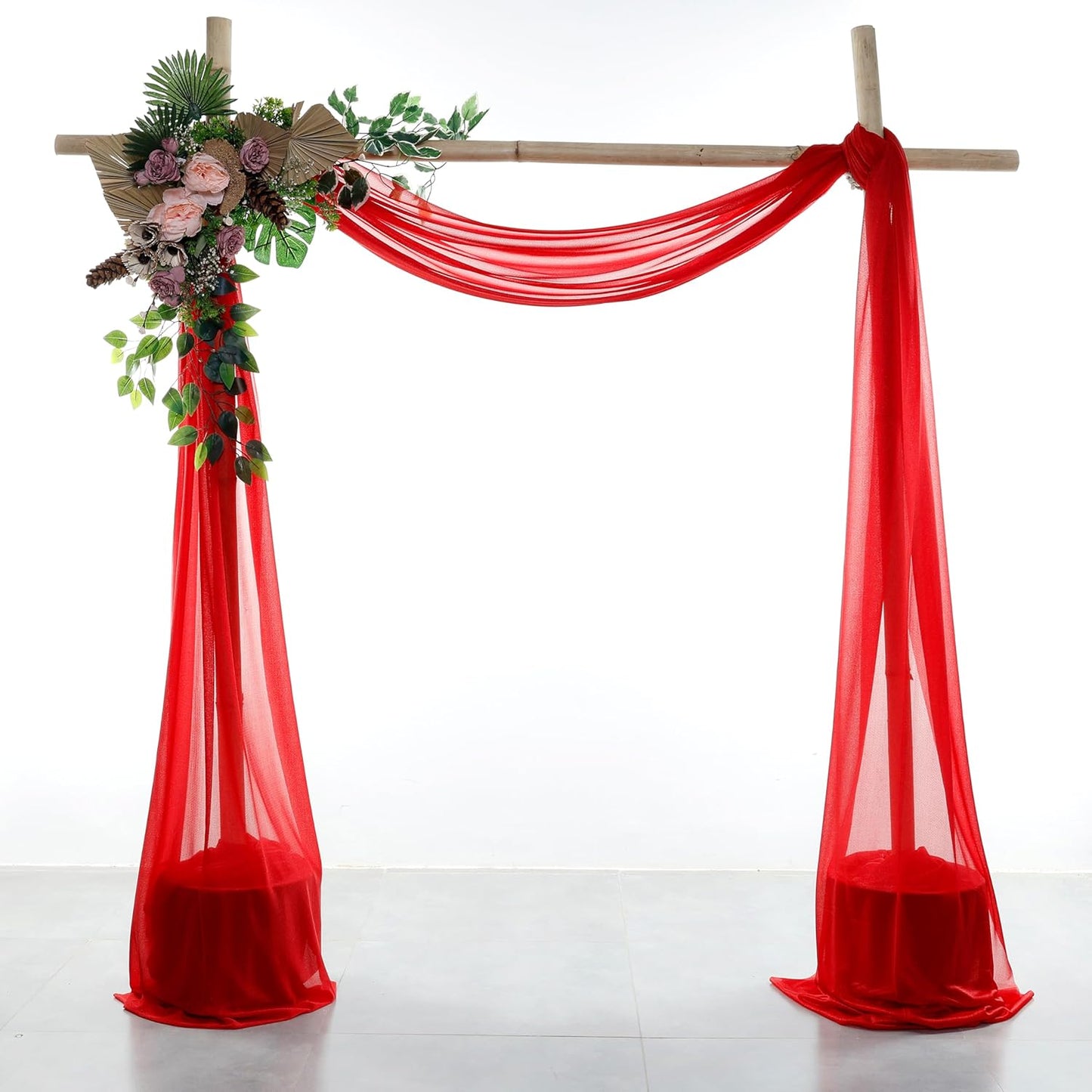 VDS Pack of 2 Panel (30 Inch X 40 Feet) Wedding Arch Draping Fabric Sheer Chiffon Fabric Drapery for Wedding Ceremony Reception Swag Backdrop Canopy Chuppah ARBO Altars Decoration (Red)