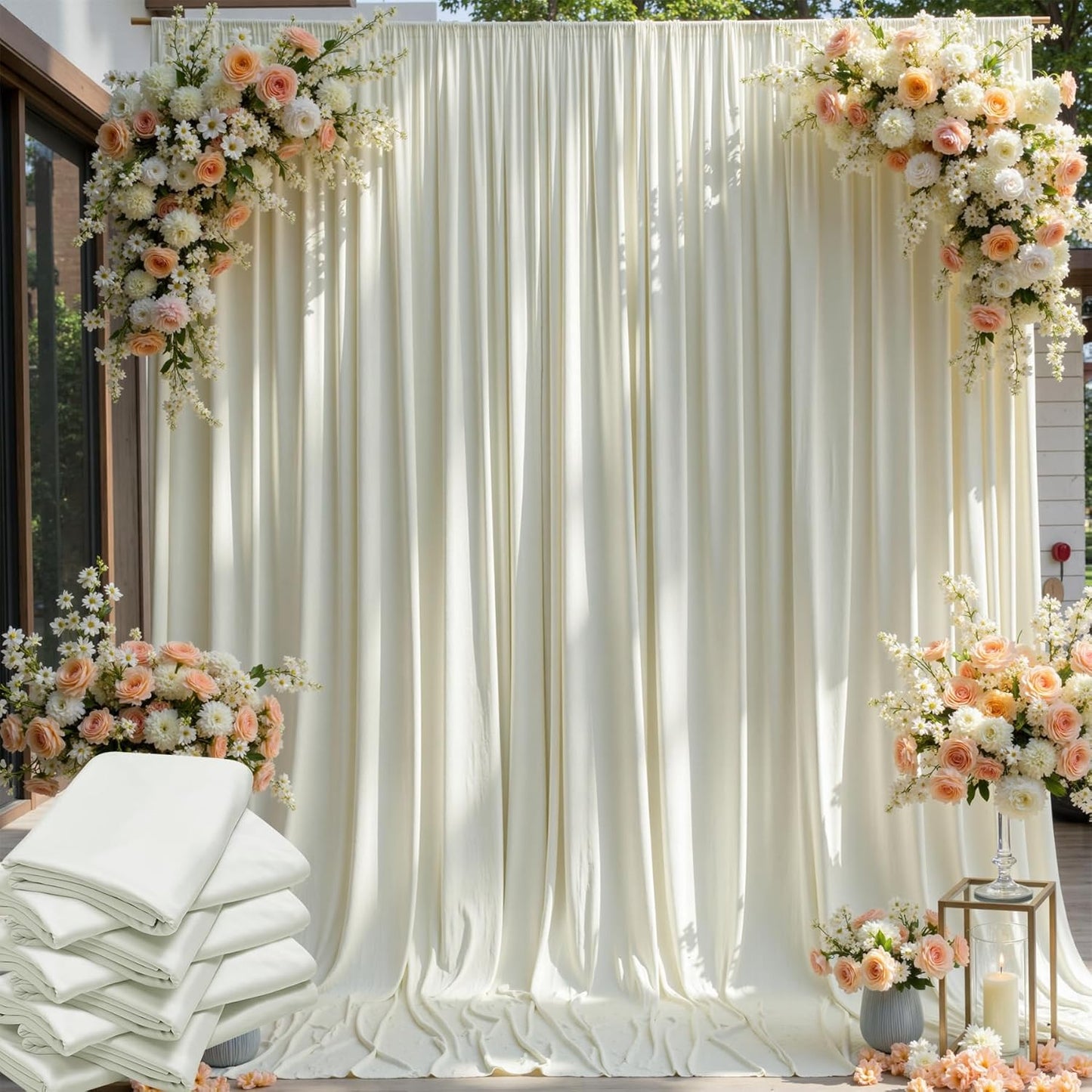 40×12ft Wrinkle Free Ivory Backdrop Curtain for Wedding Parties, 8 Panels 5×12ft Long Soft Silky Polyester Backdrop Drapes Cream Photo Back Drop Curtains for Party Photography Background Cloth