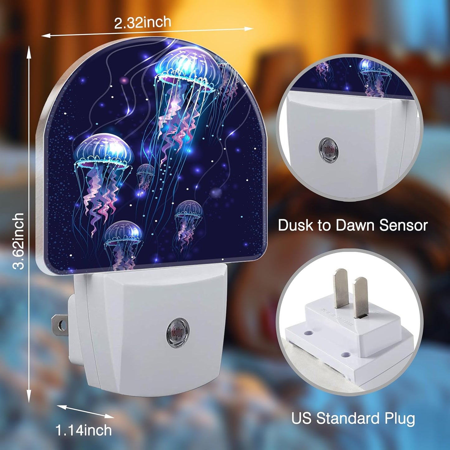 Glowing Jellyfishes Night Light Plug into Wall with Dusk to Dawn Light Sensors Jellyfishes Night Light LED Lamp for Bedroom Hallway Home Wall Decor Nightlight for Girls Boys Men Women