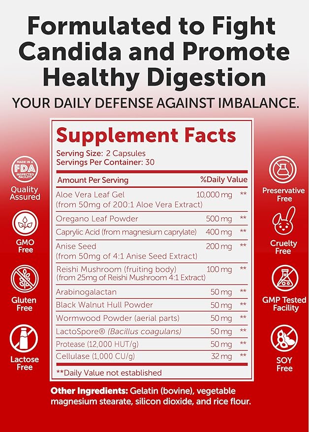 Lunakai USA Made Candida Cleanse Detox for Women & Men – 11-in-1 Gut Cleanse & Candida Support with Caprylic Acid & Enzymes, 60ct