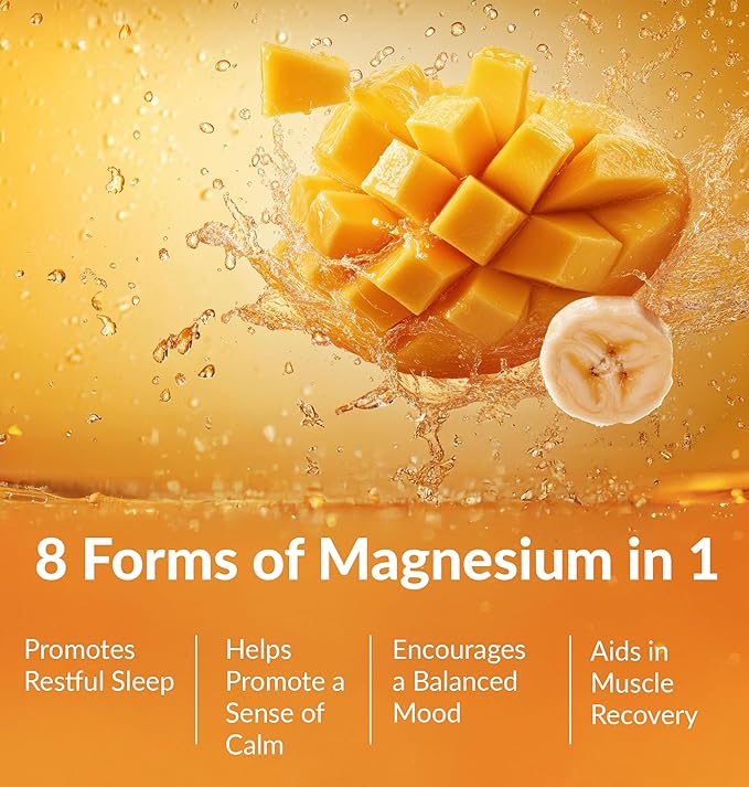 BIOptimizers Magnesium Breakthrough Drink - 8 Forms of Magnesium, Electrolytes, Sleep Health, Stress, Muscle Recovery, Heart Support | Glycinate, Citrate, Malate- Banana Mango