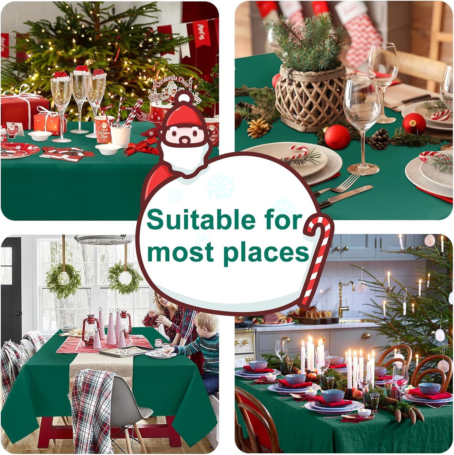 Hiasan Rectangle Tablecloth - Waterproof Washable Fabric Table Cloth for Wedding, Banquet, Gathering and Dining Room, 90 x 132 Inch, Emerald Green