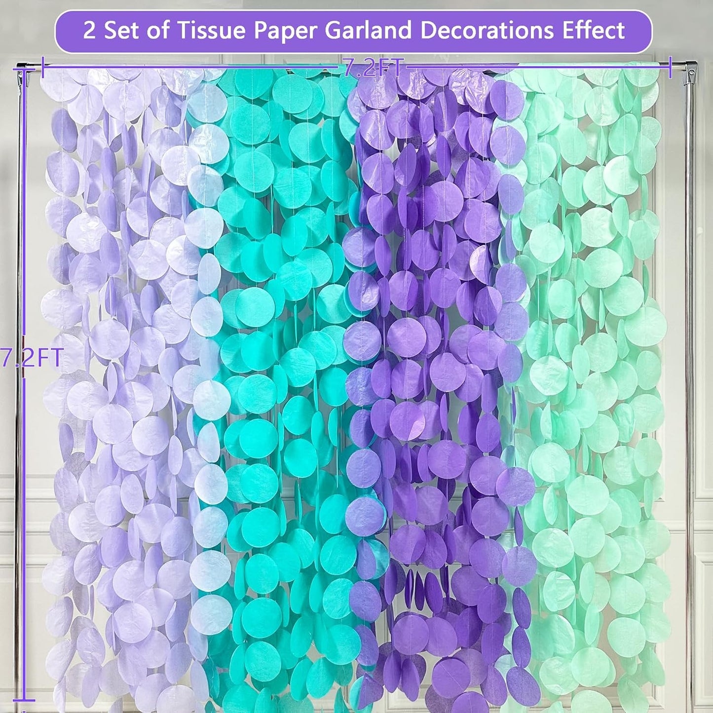 205Ft Purple Teal Big Circle Dot Backdrop Streamer Tissue Paper Polka Dot Hanging Garland for Mermaid Under The Sea Birthday Bachelorette Wedding Baby Shower Engagement Party Decorations Supplies