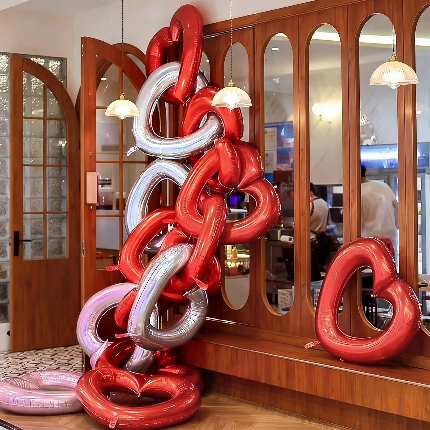 Pink Red Silver Heart Balloons,3Pcs 40Inch Large Hollow Out Heart Foil Balloons for Valentine's Day Birthday Wedding Anniversary Party Decorations