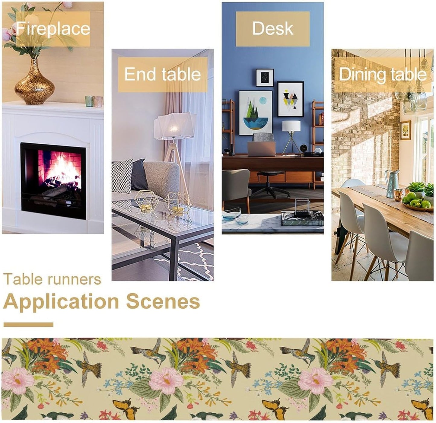 Brown Bird Floral Table Runner Spring Flower Kitchen Table Decoration Suitable for Family Dinner Decoration 13x120 Inch