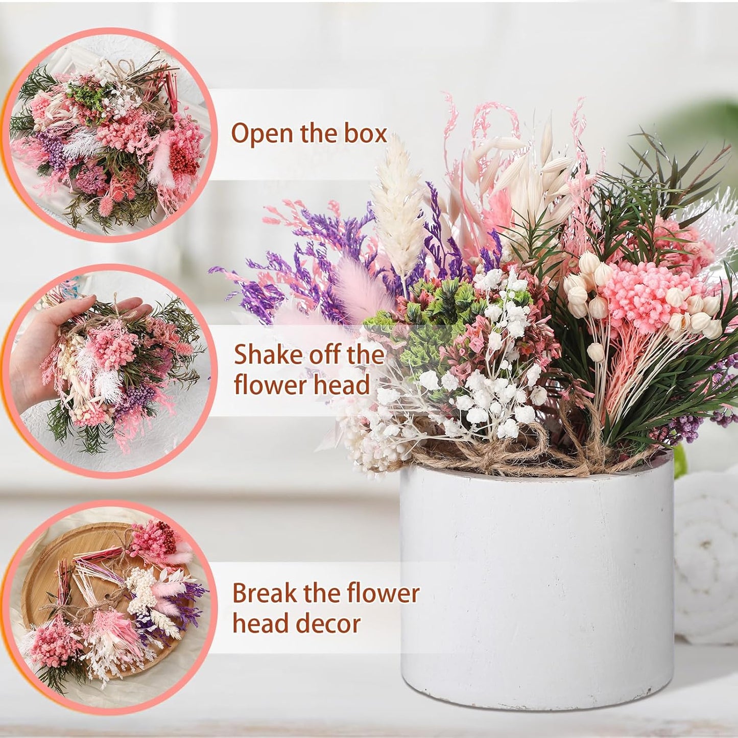 12/24 Pack Dried Flowers for Vase Various Mini Bouquet Dried Small Wildflowers Natural Real Flowers Bulk for Crafts DIY Wedding Decor (12, Pink)