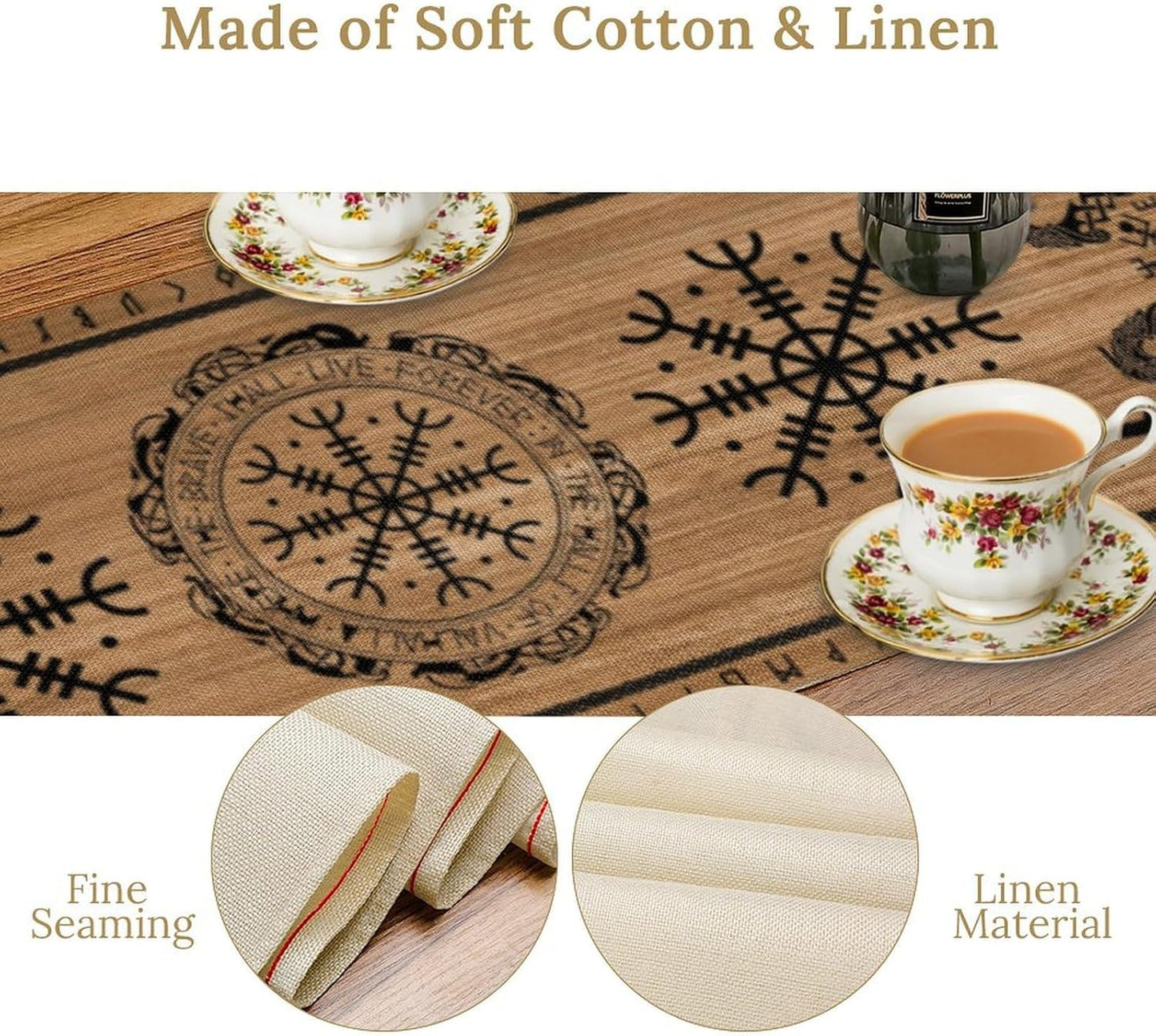 Viking Tree of Life Table Runner, Wooden Printed Eagle Dragon Boat Rudder Seasonal Kitchen Dining Table Decoration for Home Party 13x108 Inch