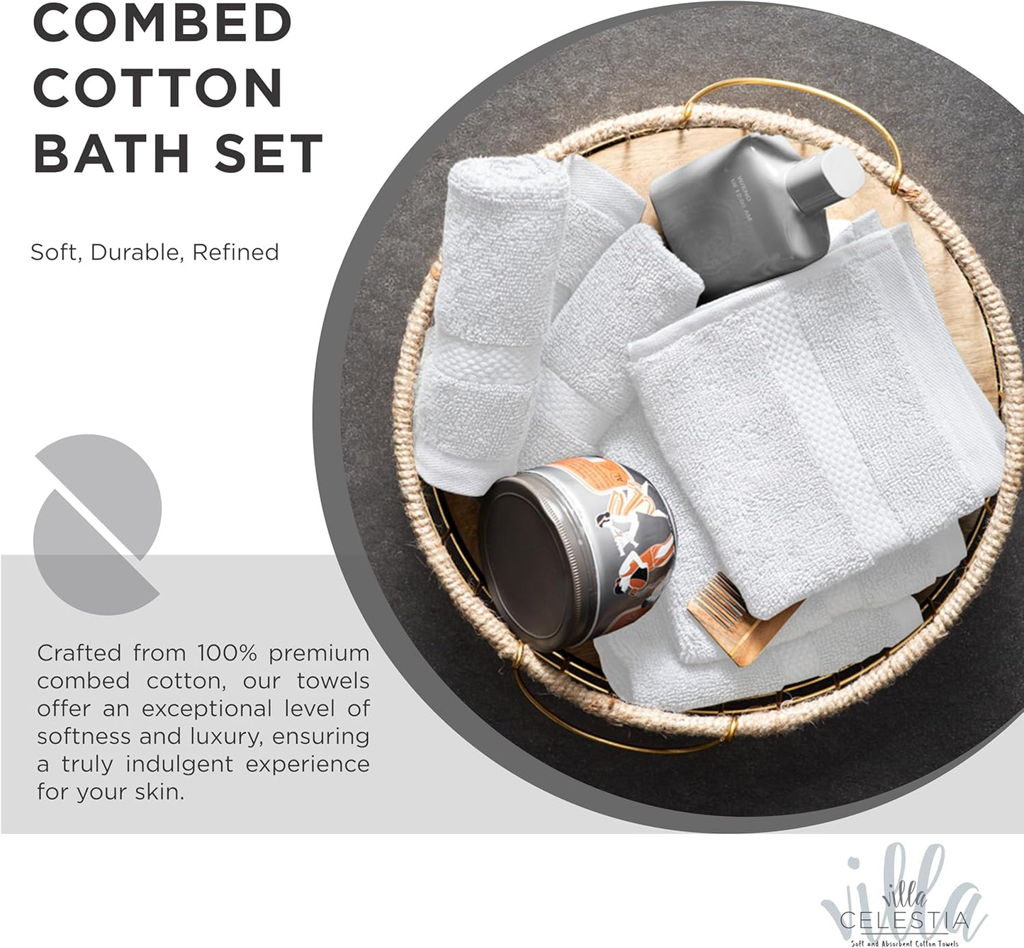 100% Combed Cotton Bathroom Towel Set of 10-2 Bath Towels, 4 Hand Towels, 4 Wash Cloths, Sustainable, Soft, Highly Absorbent 10 Piece Cotton Bath Towel Set Ideal for Hotels, Spa, Bathroom, Dorm, White