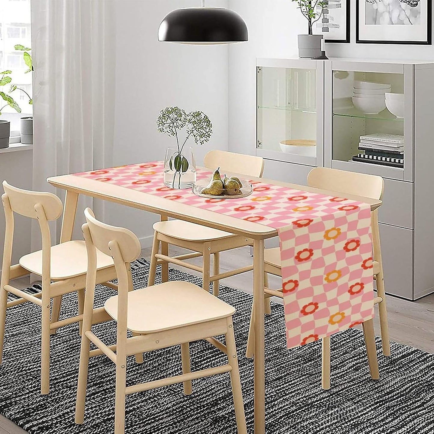 Vintage Floral Table Runner,60s Retro Color Funky Hippie Print Table Cloth Kitchen Dining Table Home Party Decoration 13x60 Inch