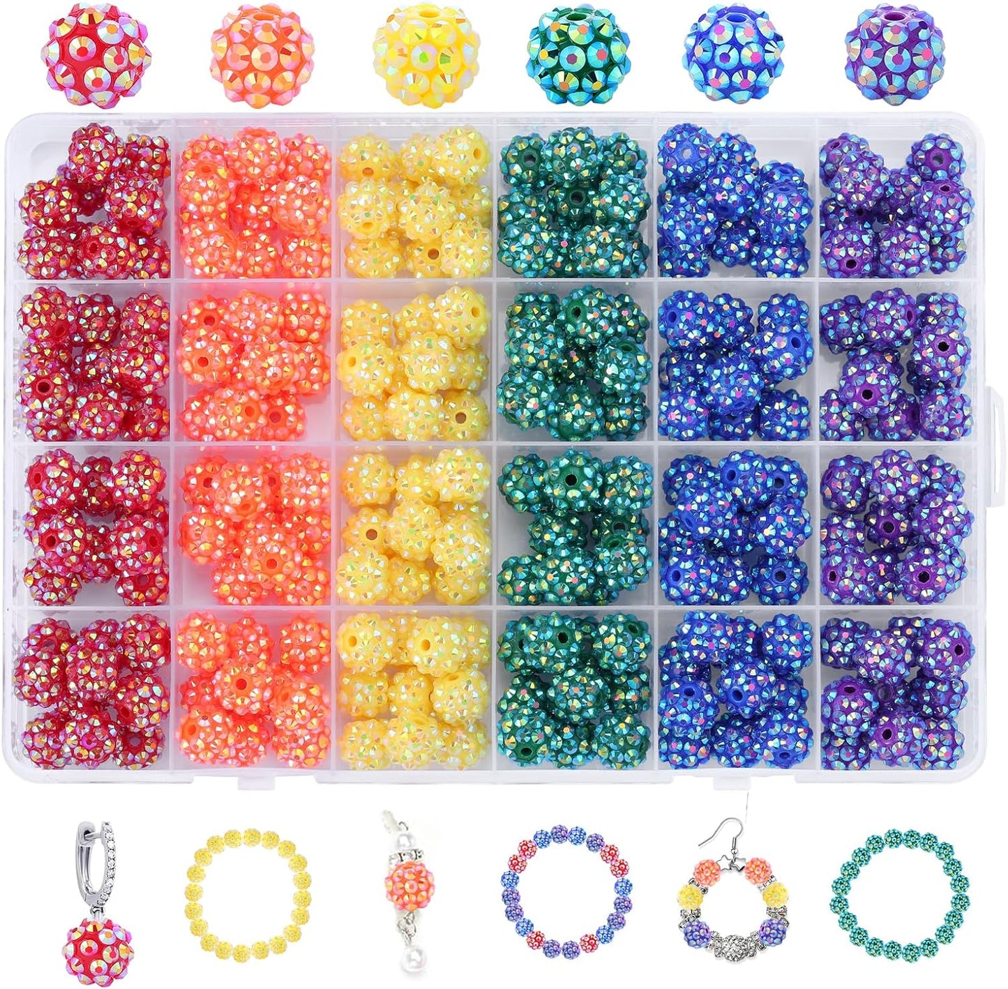 novani 240pcs 10mm Rainbow Rhinestone Beads for Jewelry Making, Resin & Clay Material, Round Shape, Loose Beads