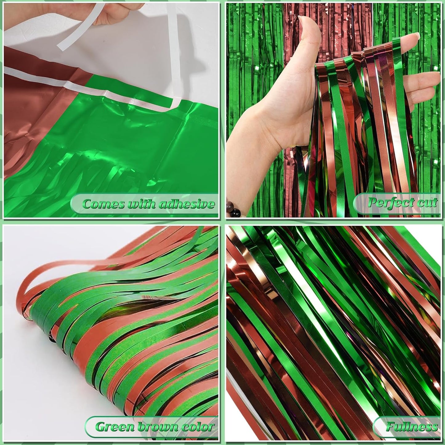 3 Pack 3.3x6.6Ft Superbowl Football Foil Fringe Curtain Backdrop Decorations, Dark Green and Brown Metallic Tinsel Foil Streamers Curtain Photo Background for Superbowl Sports Football Birthday Party