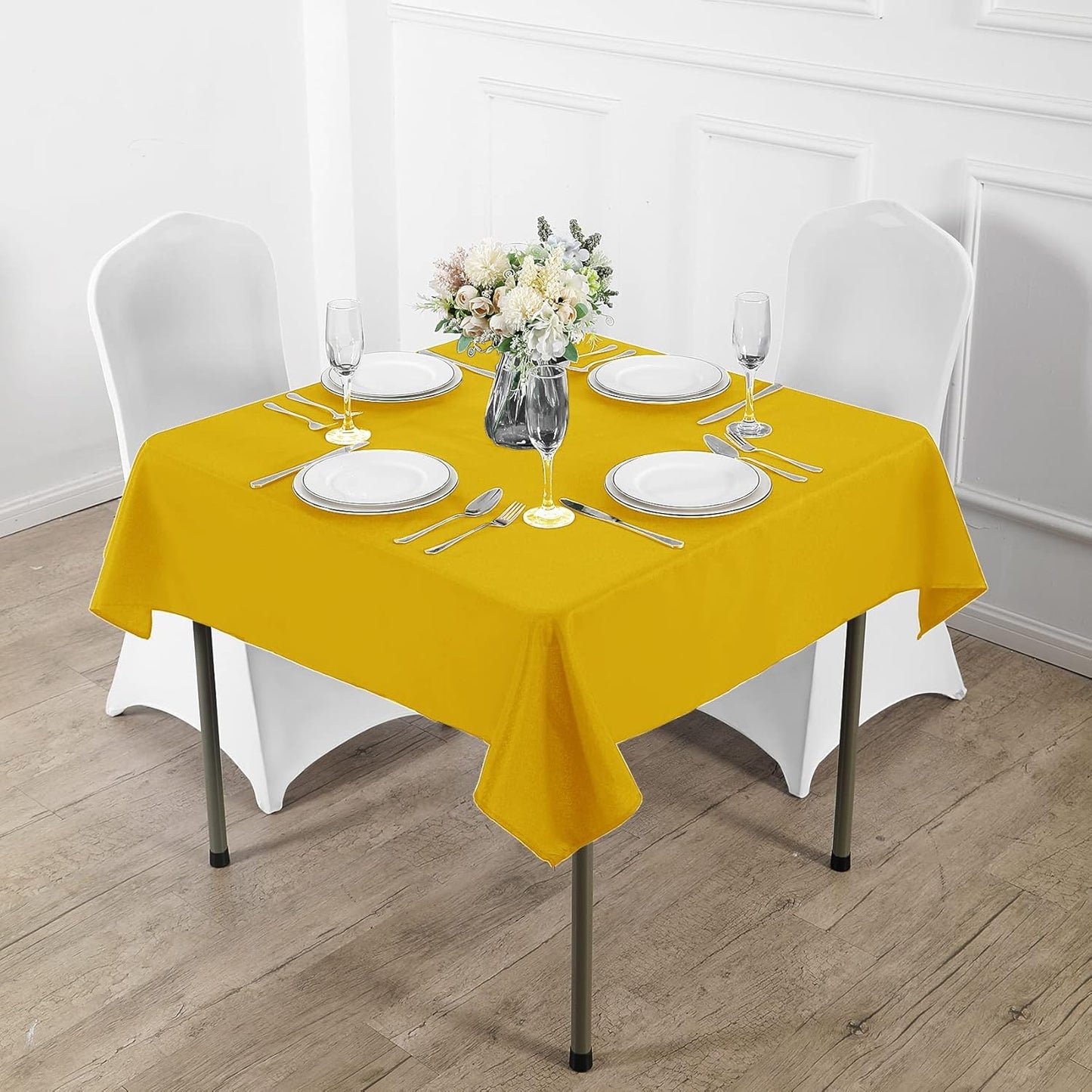 Fokitut 2 Pack Waterproof Square Tablecloth, 52x52 Inch, Stain Resistant and Wrinkle Polyester Table Cloth, Fabric Table Cover for Kitchen Dining, Wedding, Party, Holiday Dinner-Yellow