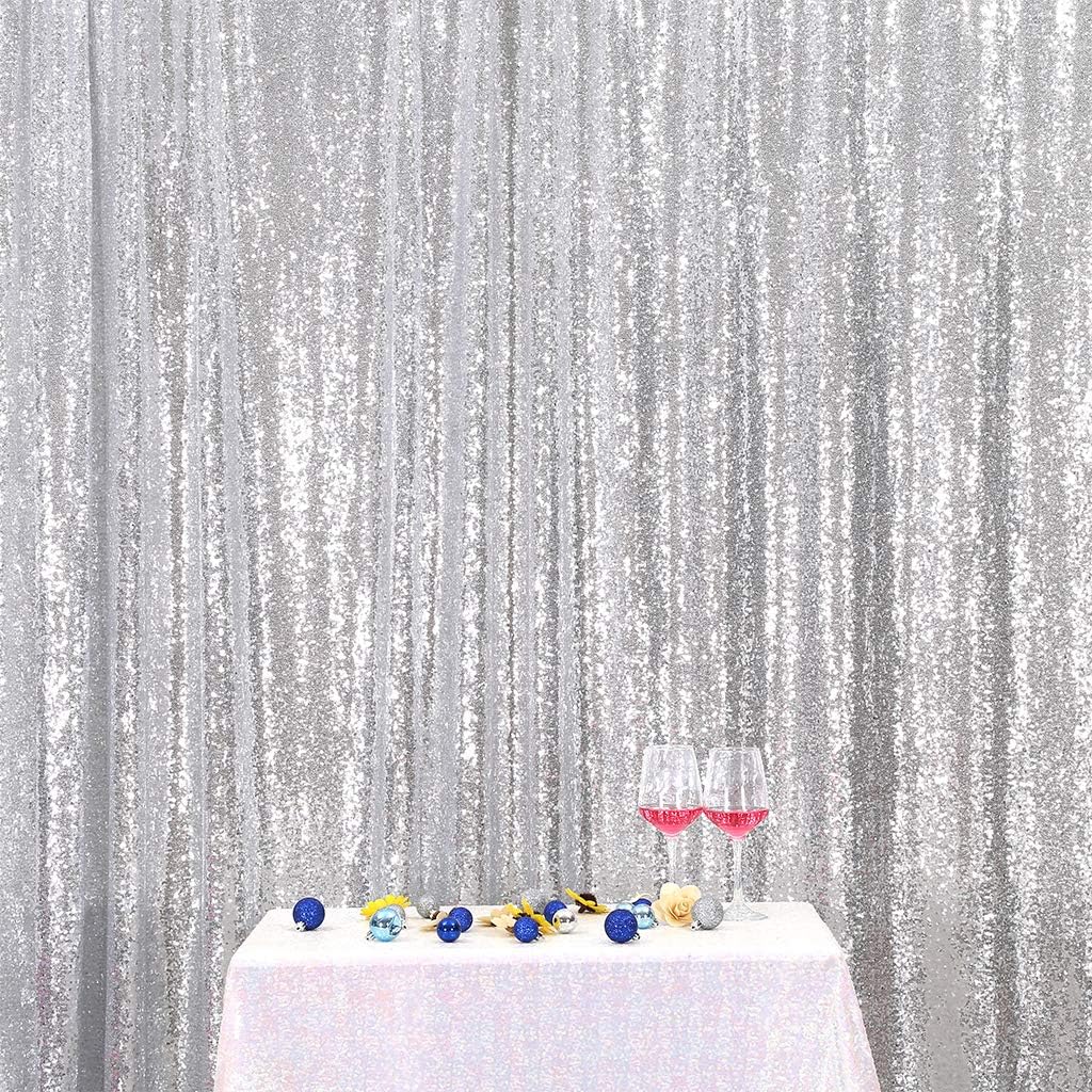 Eternal Beauty Silver Sequin Backdrop, 6x8 Ft Glitter Background Curtains for Shimmer Photography Party Wedding Birthday Back Drop Decor