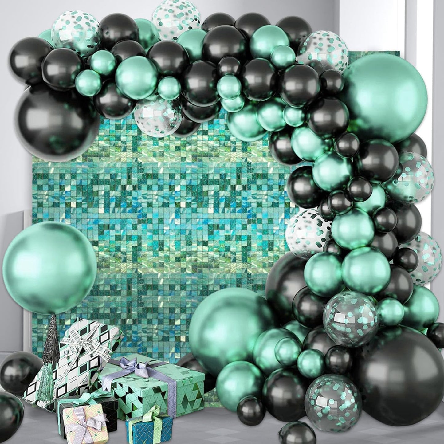 24PCS Light Green Shimmer Wall Backdrop, Laser Square Sequin Photo Backdrops Panel, Glitter Wall Background for Birthdays, Weddings, Christmas, Engagements, Disco Bachelorette Party Decor (4FTx6FT)