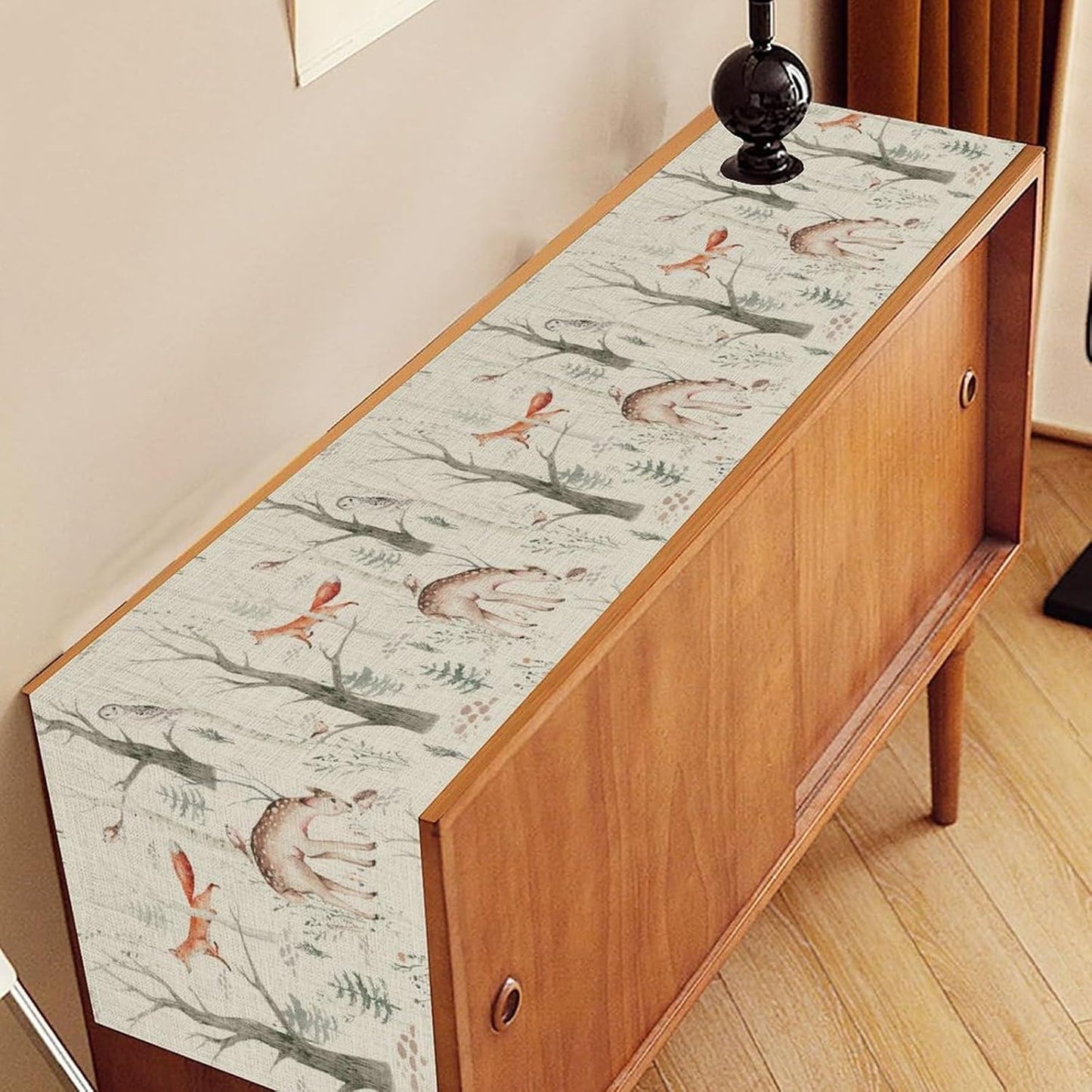 Rustic Woodland Table Runner, Farmhouse Forest Animals Country Lodge Wild Hunt Deer Fox Table Center Decor for Home Kitchen Dining Patio Holiday Party Indoor Outdoor Table Decorations, 13"x36" Inch