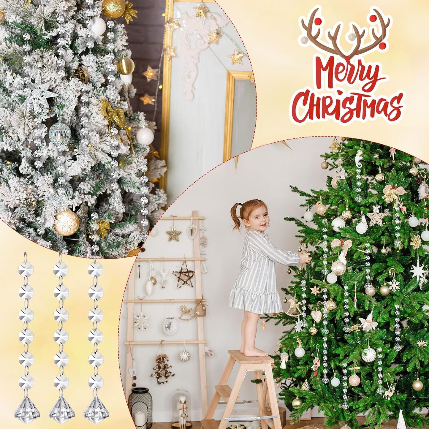 Nuenen 100 Pcs Acrylic Hanging Crystals for Centerpieces Chandelier Clear Crystal Garland Strands Ornament Acrylic Clear Beads Prisms Pendant for Christmas Tree Window Home Decoration(Diamond)