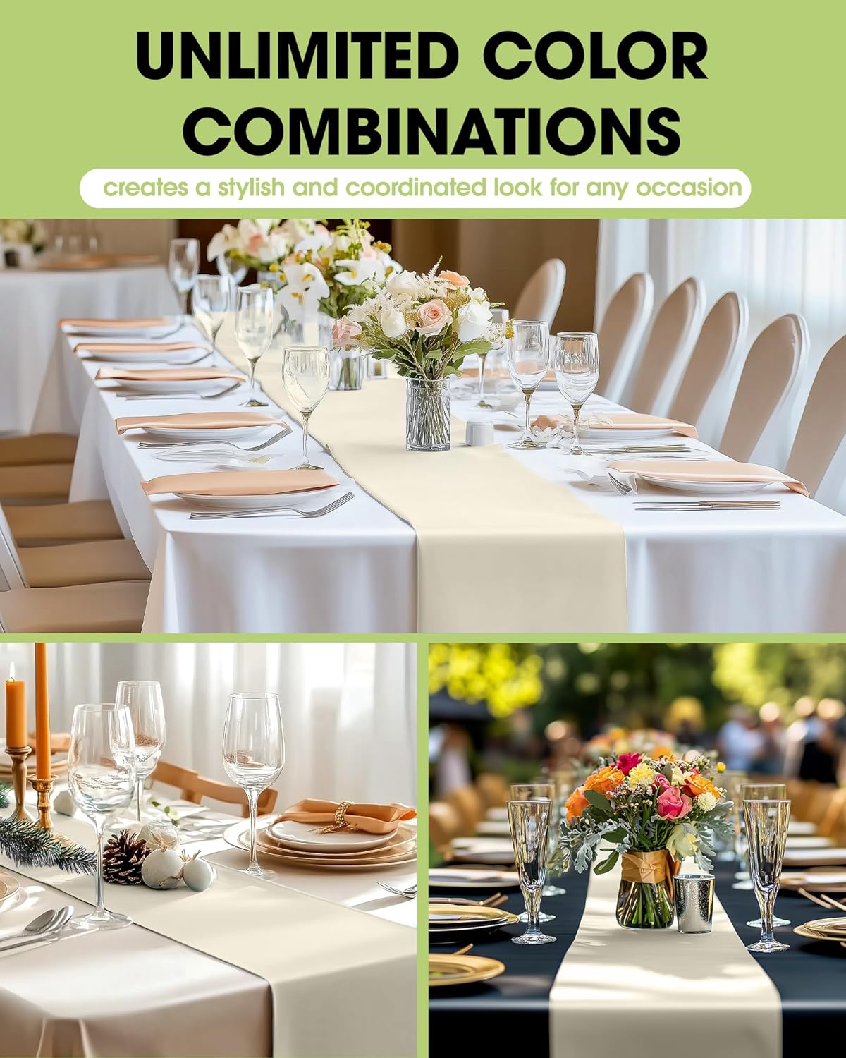 Pureegg Ivory Plastic Table Runners - 10 Pack, 14'' x 108'', Water Resistant & Disposable Cream Centerpiece Decorations for Table Cloth, Wedding, Birthday, Holiday, Baby Shower, Beige Home Decor