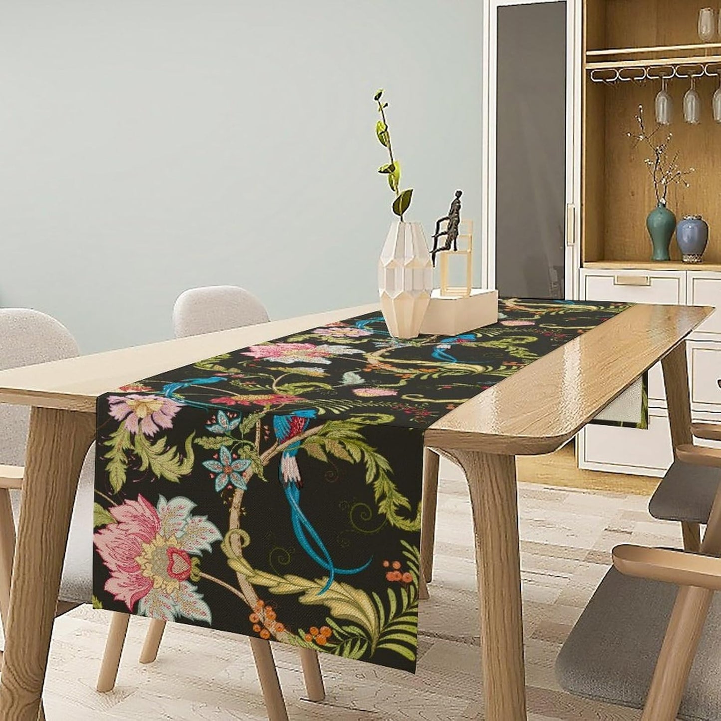 Floral Butterfly Table Runner Seasonal Spring Flower Bird Table Decoration Table Runner for Home Party Decoration 13x108 Inch