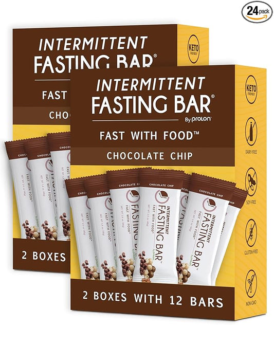Prolon Fasting Bars | 5g Protein, 7g Fiber | Keto-Friendly, Gluten-Free, Dairy-Free, Plant-Based | Nutrition for Intermittent Fasting | Formulated to Not Break Your Fast | Chocolate Chip (24 Count)
