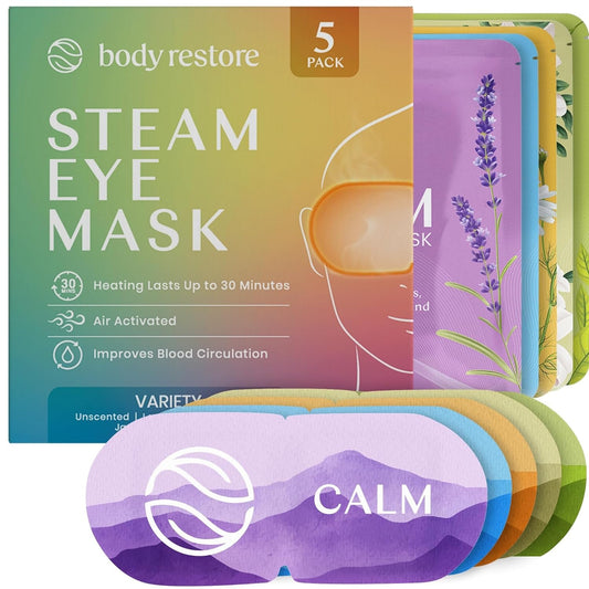 Body Restore Heated Eye Mask for Dry Eyes 5 Pack - Self Heating Warm Compress, Christmas Stocking Stuffers, White Elephant, Birthday Gifts for Women, Men, Stye Eye Treatment, Relaxation - Variety