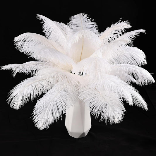 THARAHT White Ostrich Feathers 24pcs Natural Bulk 8-10Inch 20cm-25cm for Crafts Wedding Party Centerpieces Christmas Tree Decoration Feathers