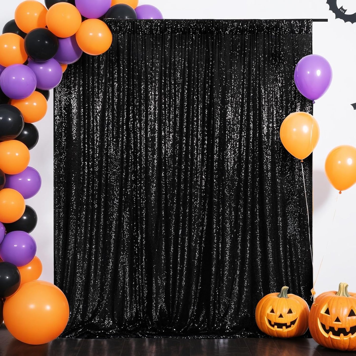 Eternal Beauty Black Sequin Backdrop, 4x7 Ft Halloween Glitter Background Curtains for Shimmer Photography Party Wedding Birthday Back Drop Decor
