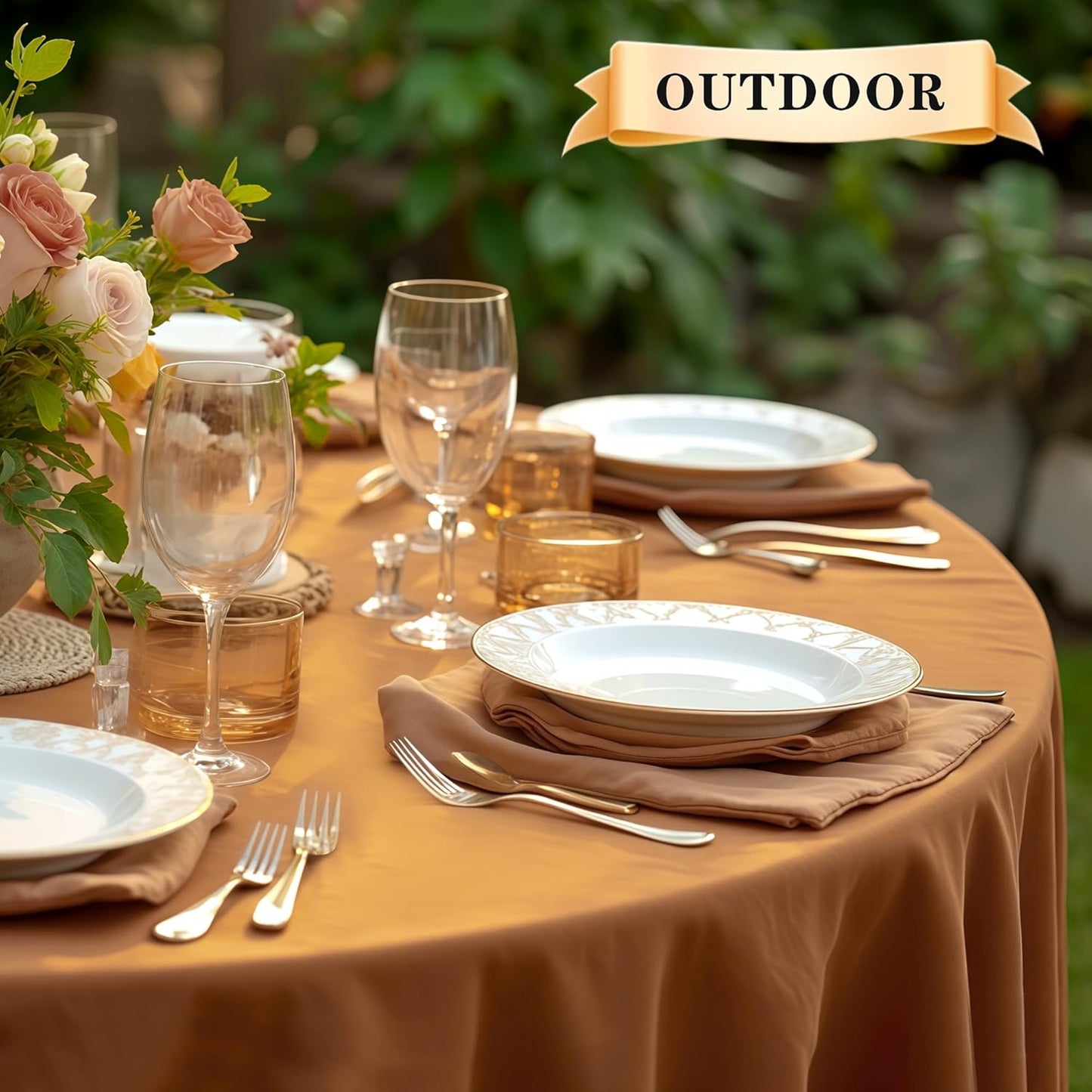 sancua 6 Pack Round Tablecloth 90 Inch, Stain and Wrinkle Resistant Fall Table Cloth - Washable Polyester Decorative Fabric Table Cover for Dining, Thanksgiving Parties and Camping, Bronze