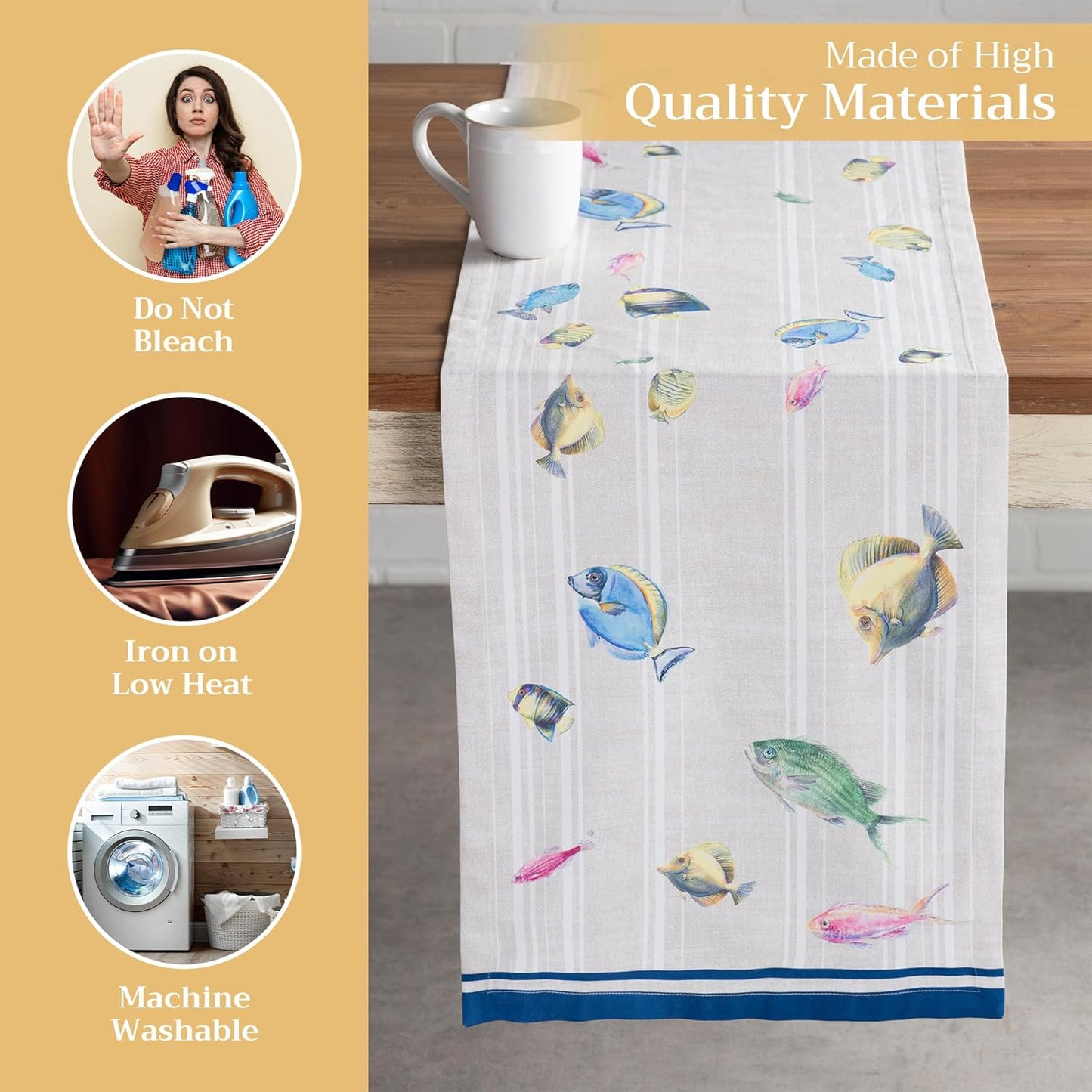 Maison d' Hermine Table Runner 100% Cotton Double Layer Table Runners 72 inches Long Decorative for Home Kitchen Dining Party Baby Shower Wedding Bridal Shower Spring Summer (Poisson, 14.50" x 72")