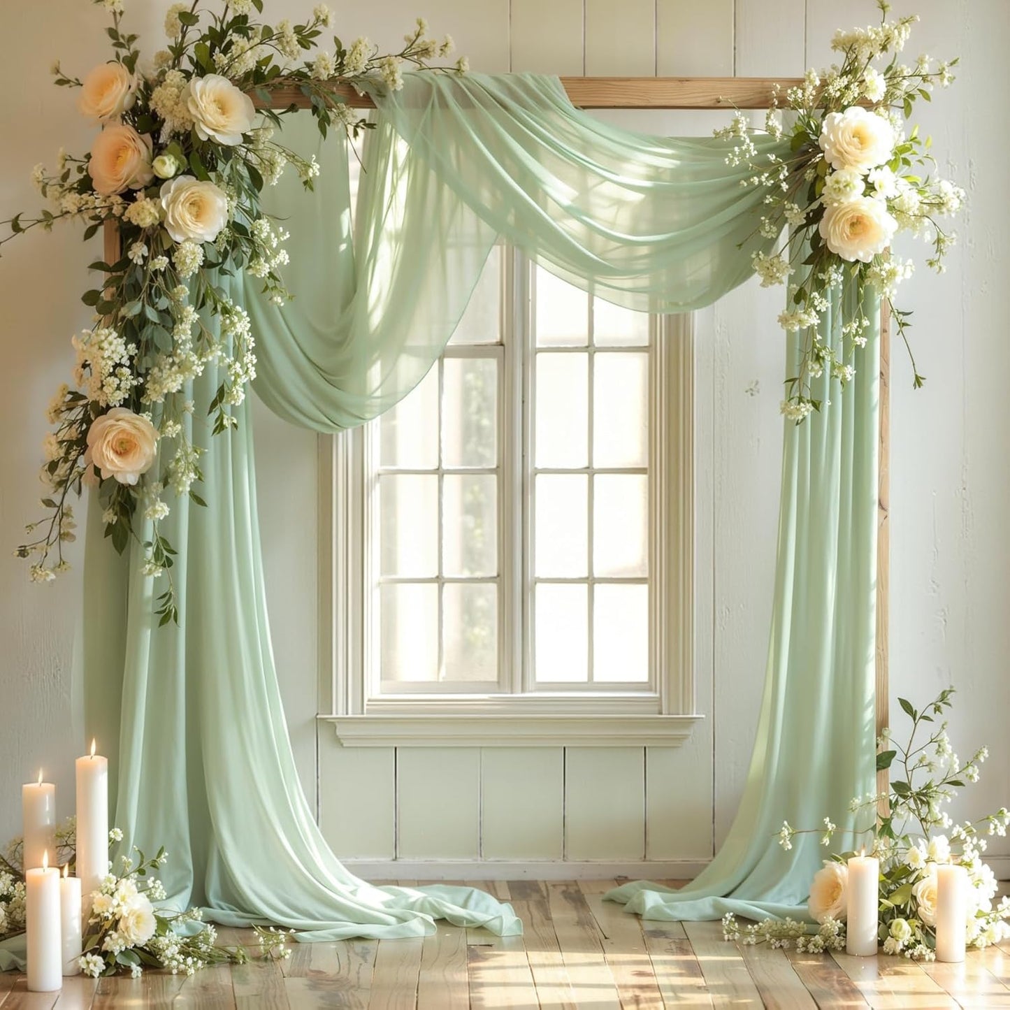 Wedding Arch Draping Fabric, 2 Panels 19FT Sage Green Arch Drapes Chiffon Fabric Drapery for Wedding Arch Decorations Ceremony Reception Party Ceiling Backdrop