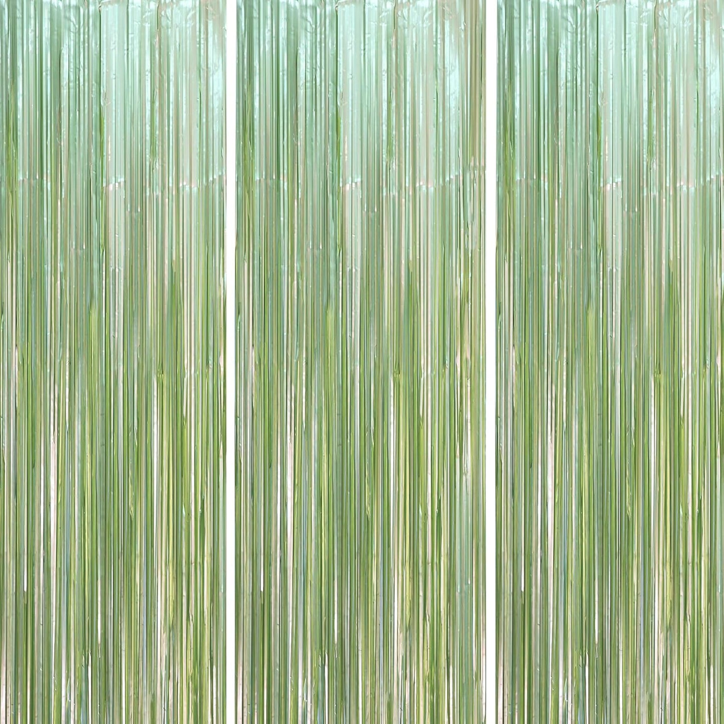 3 Pack 3.3 x 8.2 ft Sage Green Foil Fringe Backdrop Curtains, Tinsel Streamers Party Decorations, Door Shimmer for Baby Shower, Birthday, Martini Party Decorations