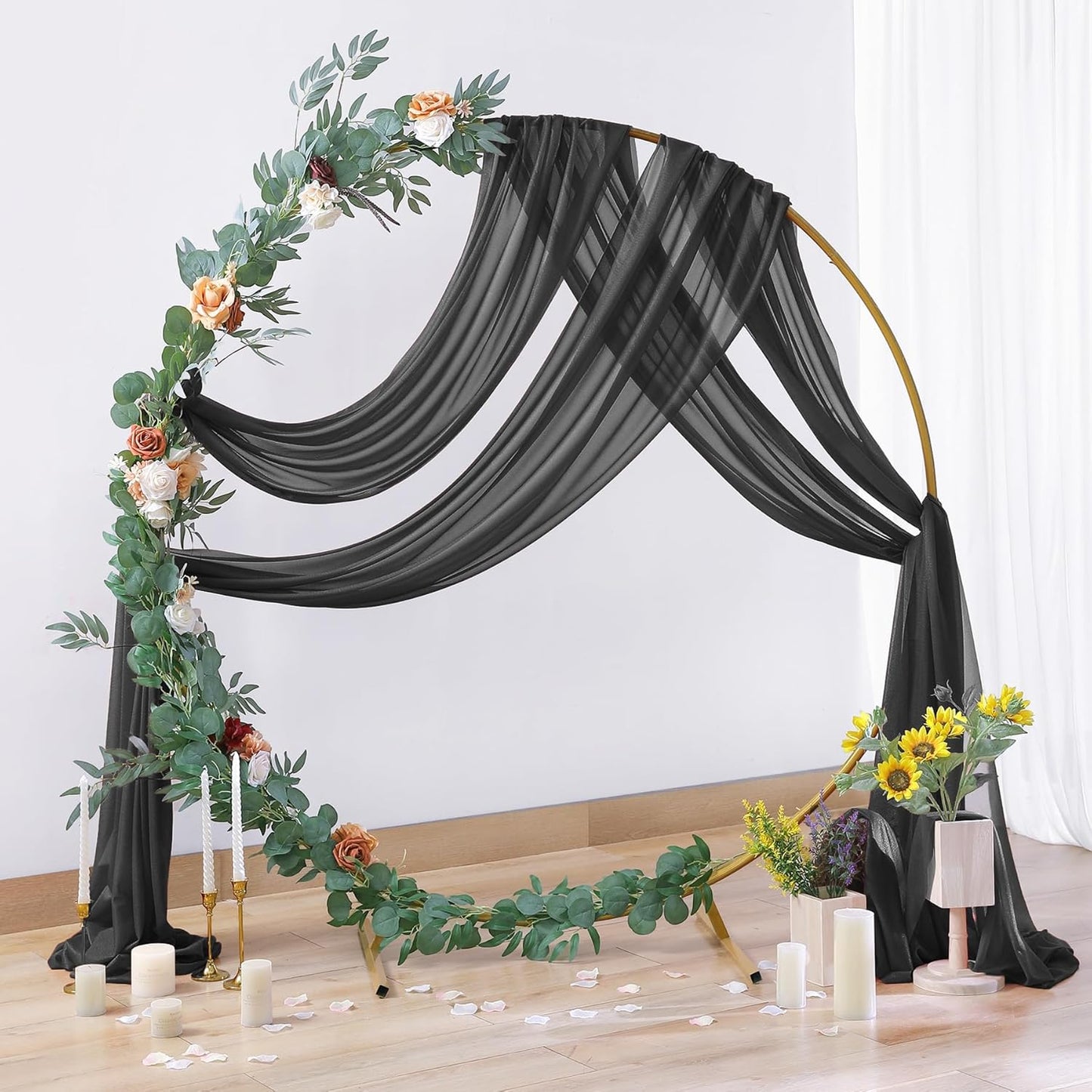 1 Panels Wedding Arch Draping Fabric Black Sheer Backdrop Curtain Arch Drape for Wedding Ceremony Reception,Bridal Shower Party Decorations 28" X 19ft