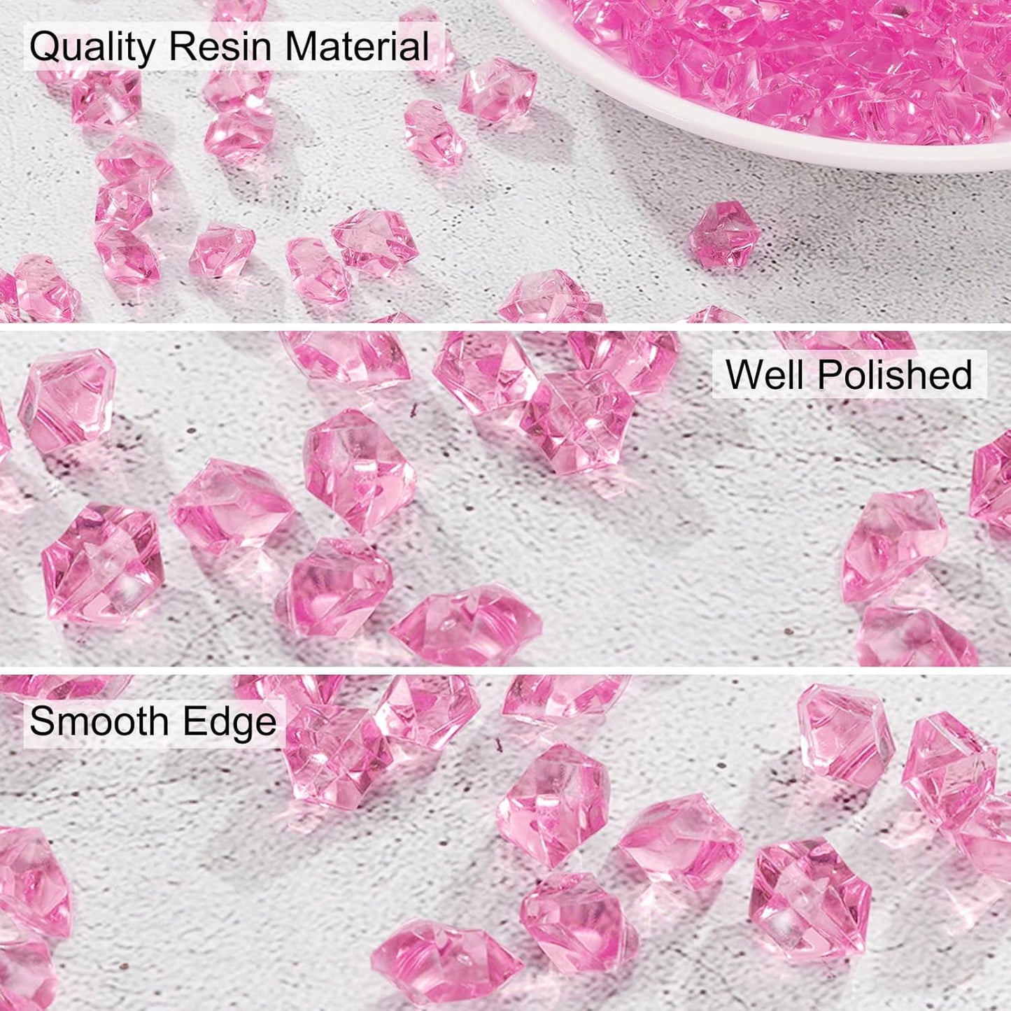 uxcell 1000pcs Fake Ice Rocks, Dazzling Clear Resin Crushed Ice Sparkling Fake Diamonds Gem Stones for Vases Fillers Table Scatter, Theme Party Favors, Pink